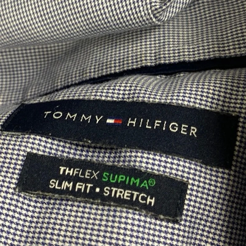 Tommy Hilfiger Men's Blue Slim Fit Long Sleeve Button Down Dress Shirt Top 16.5 - Image 3