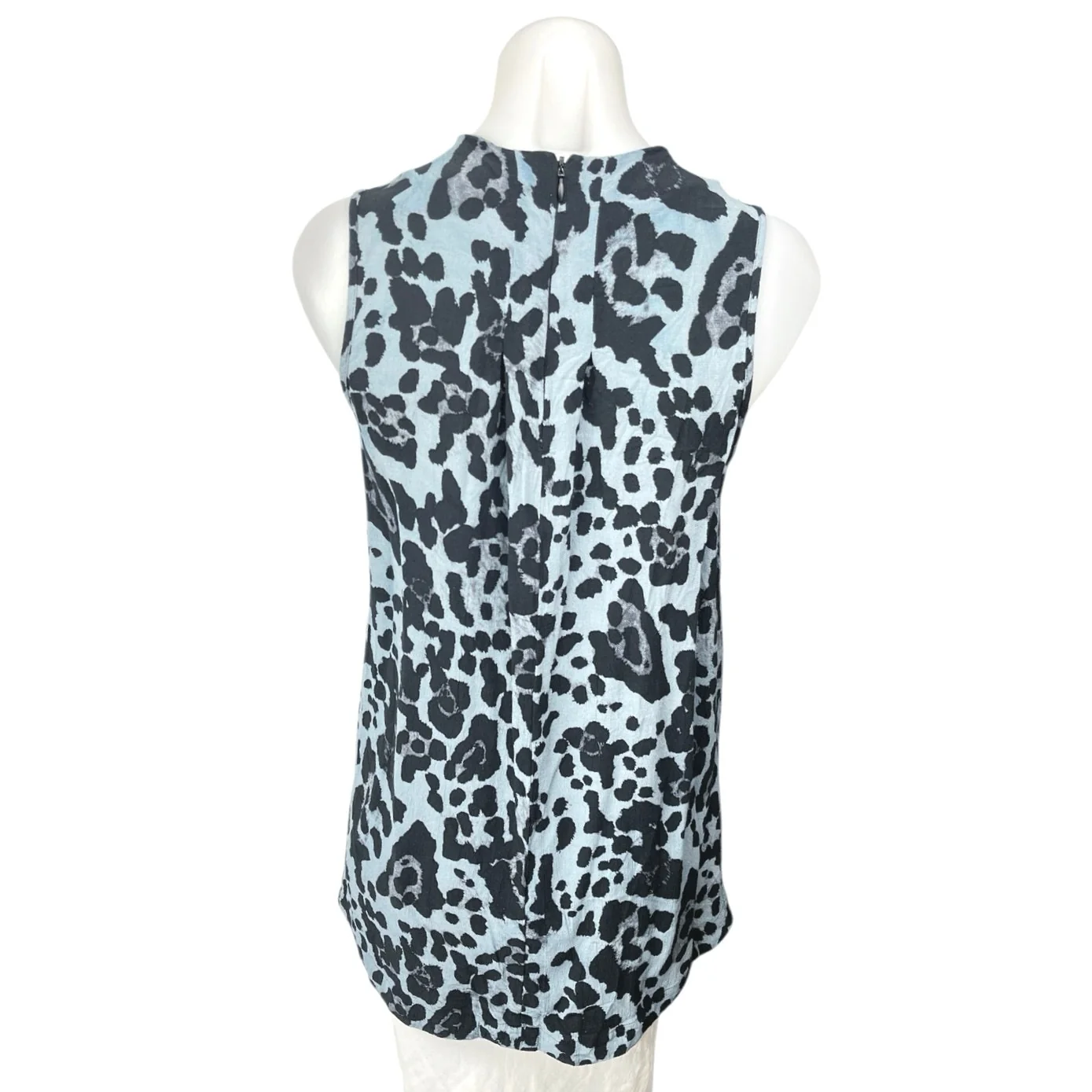 Topshop Black Blue Sleeveless Animal Leopard Print High Neck Blouse Tank Top 6 - Image 2