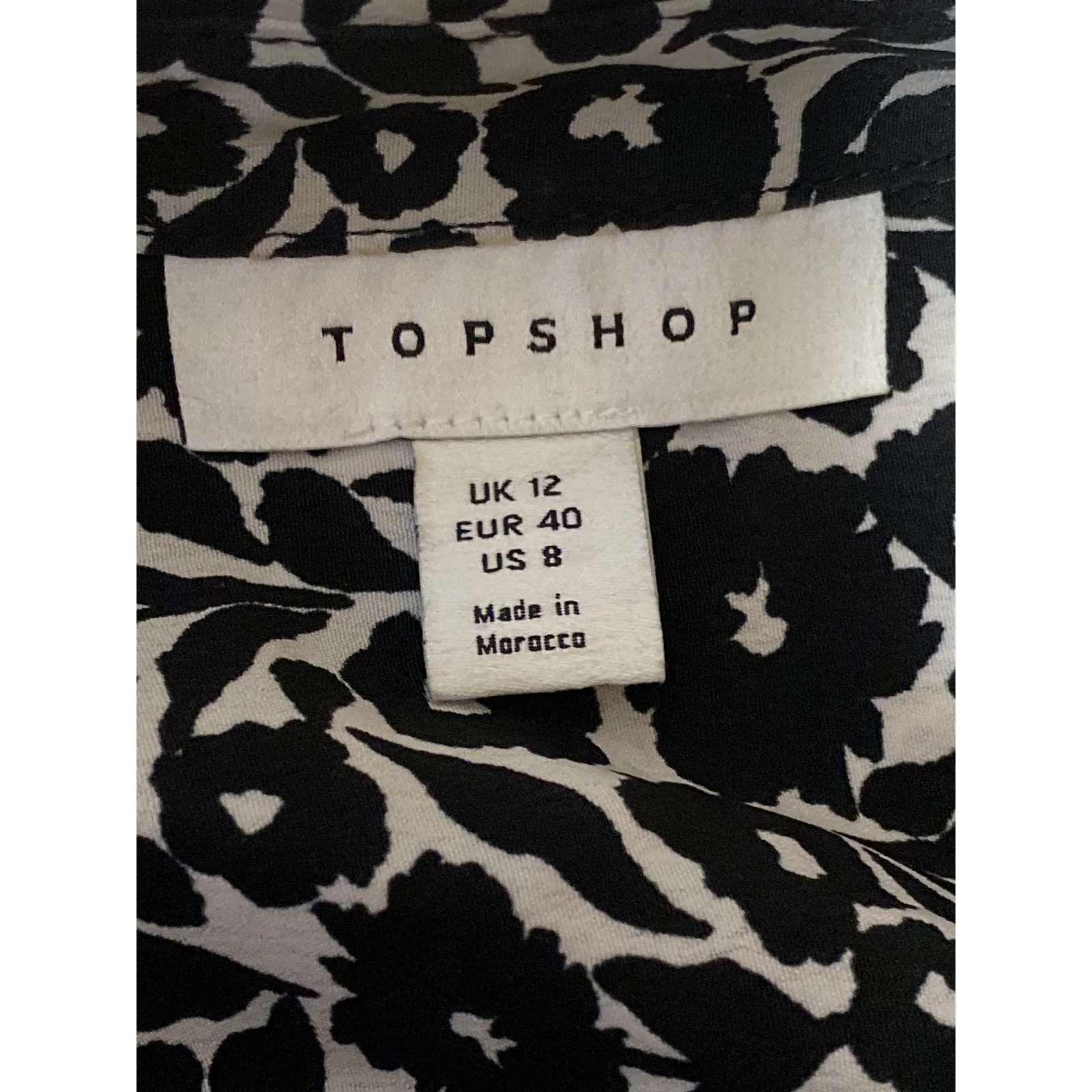 Topshop Black Floral Button Collared Bow Front Long Sleeve Mini Shirt Dress Sz 8 - Image 5