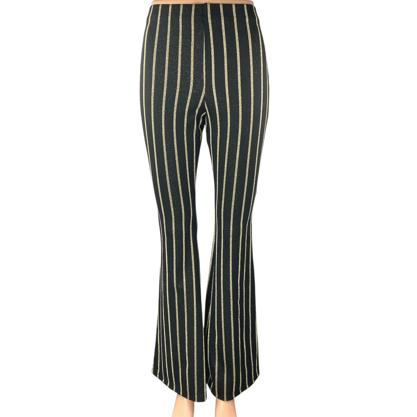 Topshop Black Gold Metallic Striped High Rise Flare Bootcut Bell Bottom Pants 4