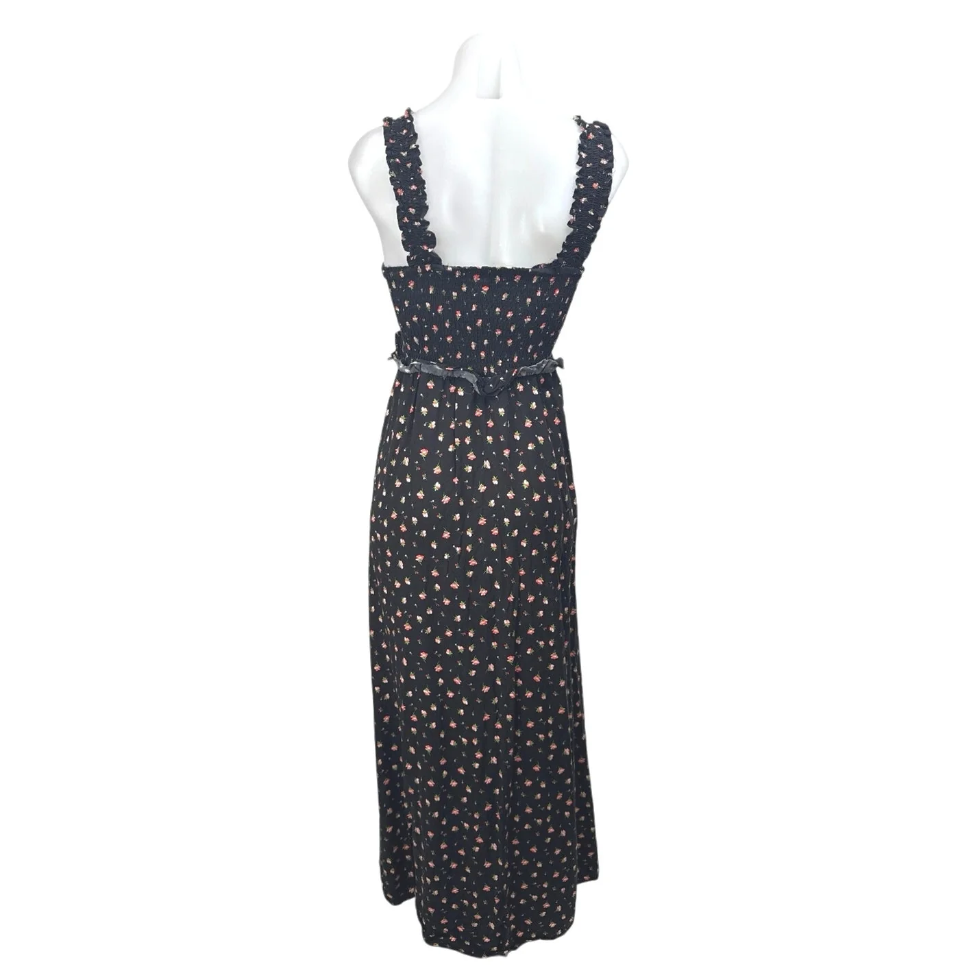 Topshop Women's Black Floral Sleeveless Smocked Ruffle Cami Maxi Dress Size XS - Image 2