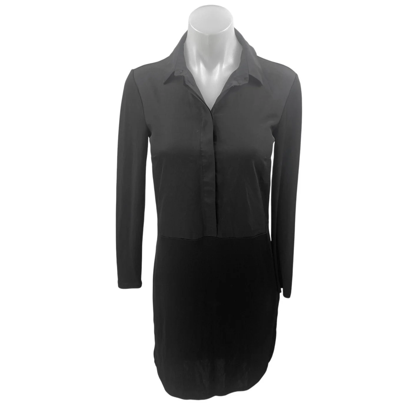 Topshop Women's Black Long Sleeve Button Front Sheath Mini Shirt Dress Size S