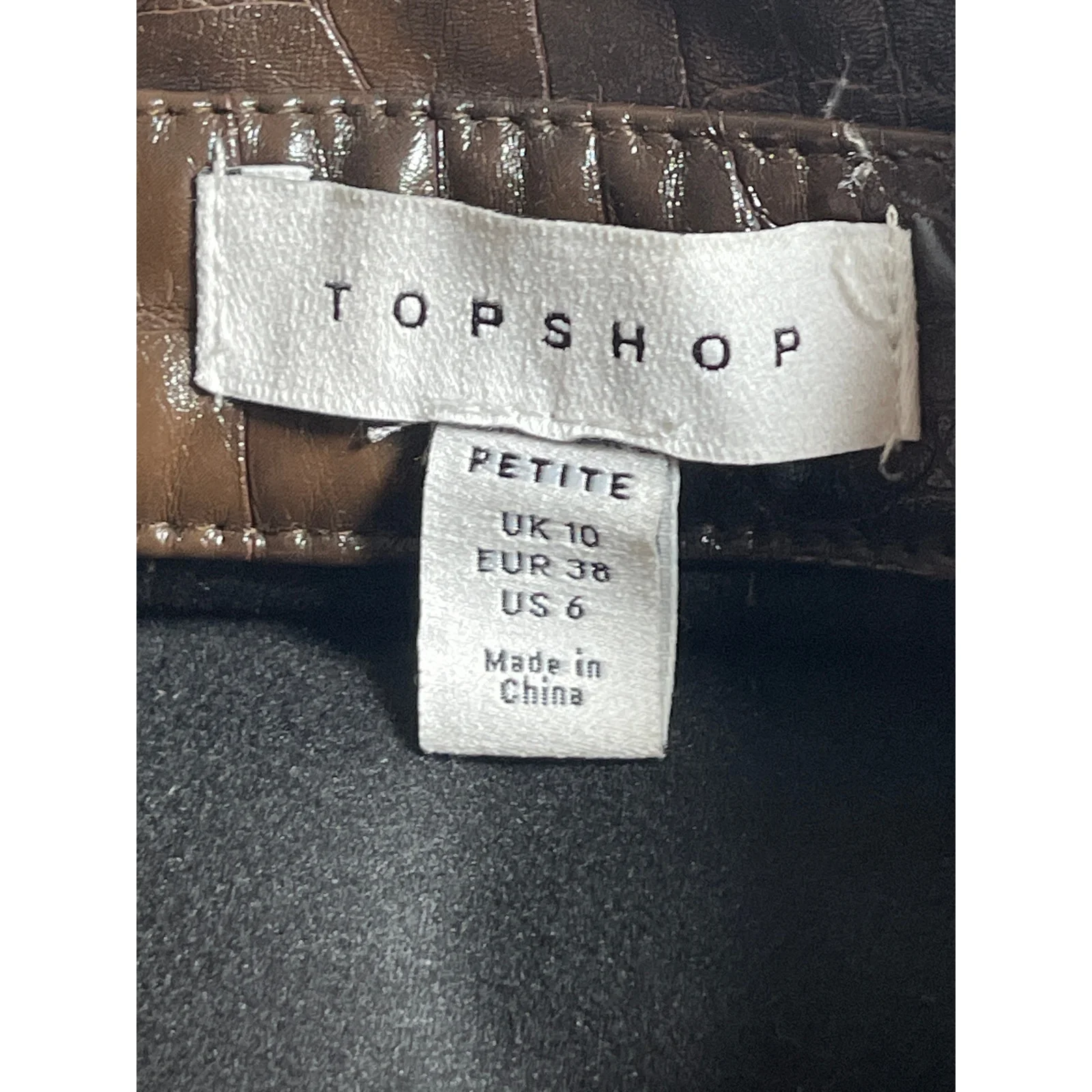 Topshop Women's Brown Croc Faux Leather Vegan Tie Waist A Line Mini Dress Size 6 - Image 3