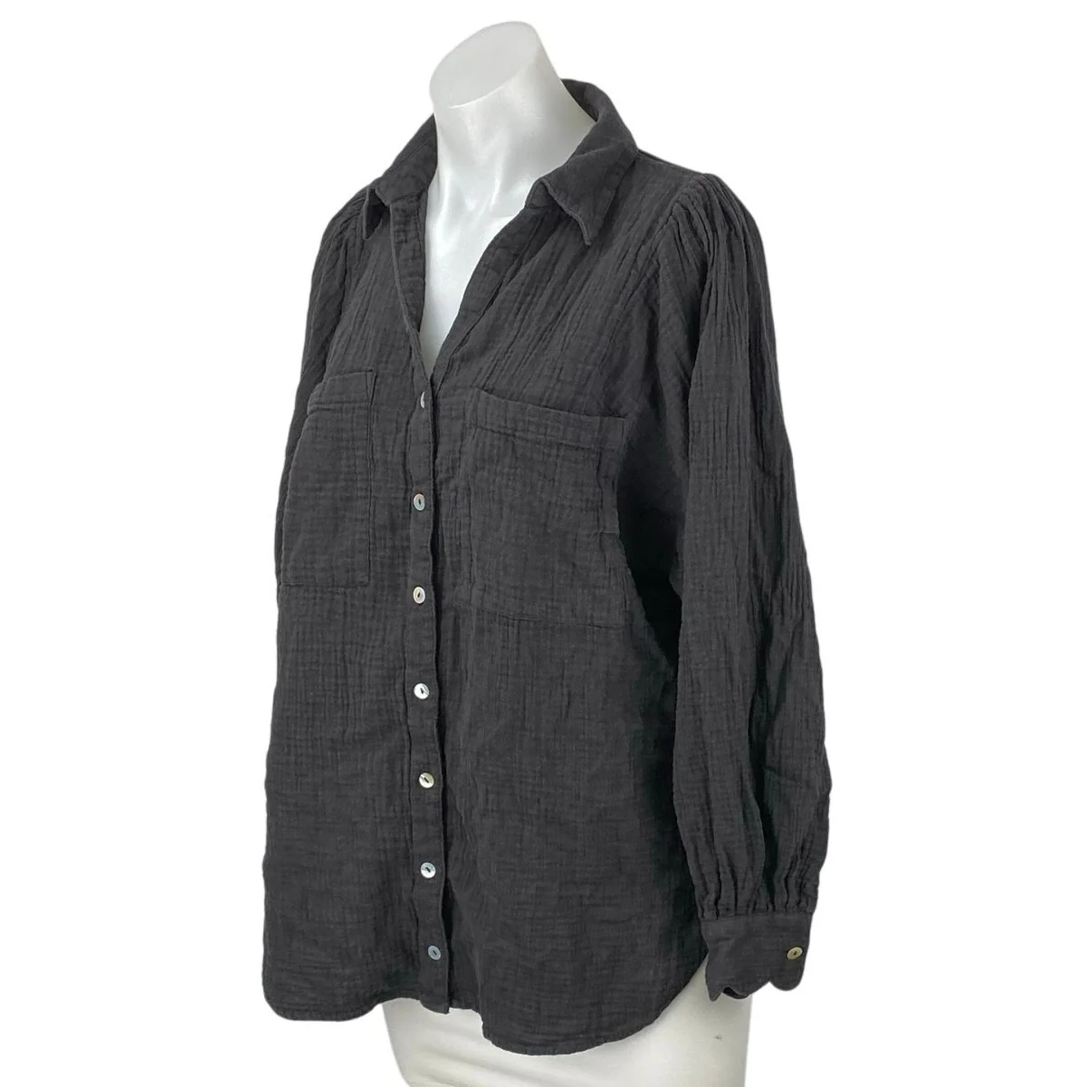 Topshop Women's Dark Gray Long Balloon Sleeve Pocket Button Up Shirt Top Size 2 - Image 2