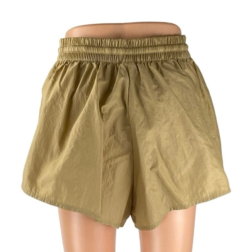 Triangl Women's Gold Tan Elastic High Waist Wide Leg Mini Windbreaker Shorts M - Image 3