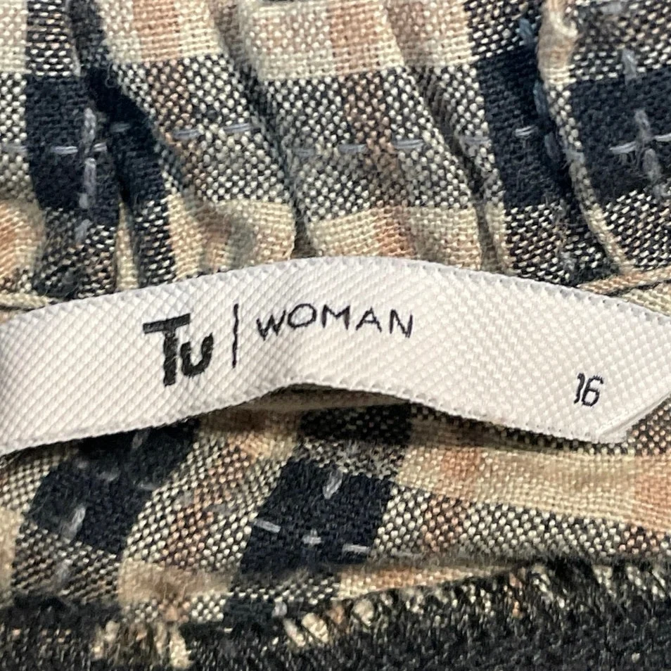 Tu Clothing Women's Beige Plaid Flannel Long Sleeve Ruffle Blouse Top Size 16 - Image 4