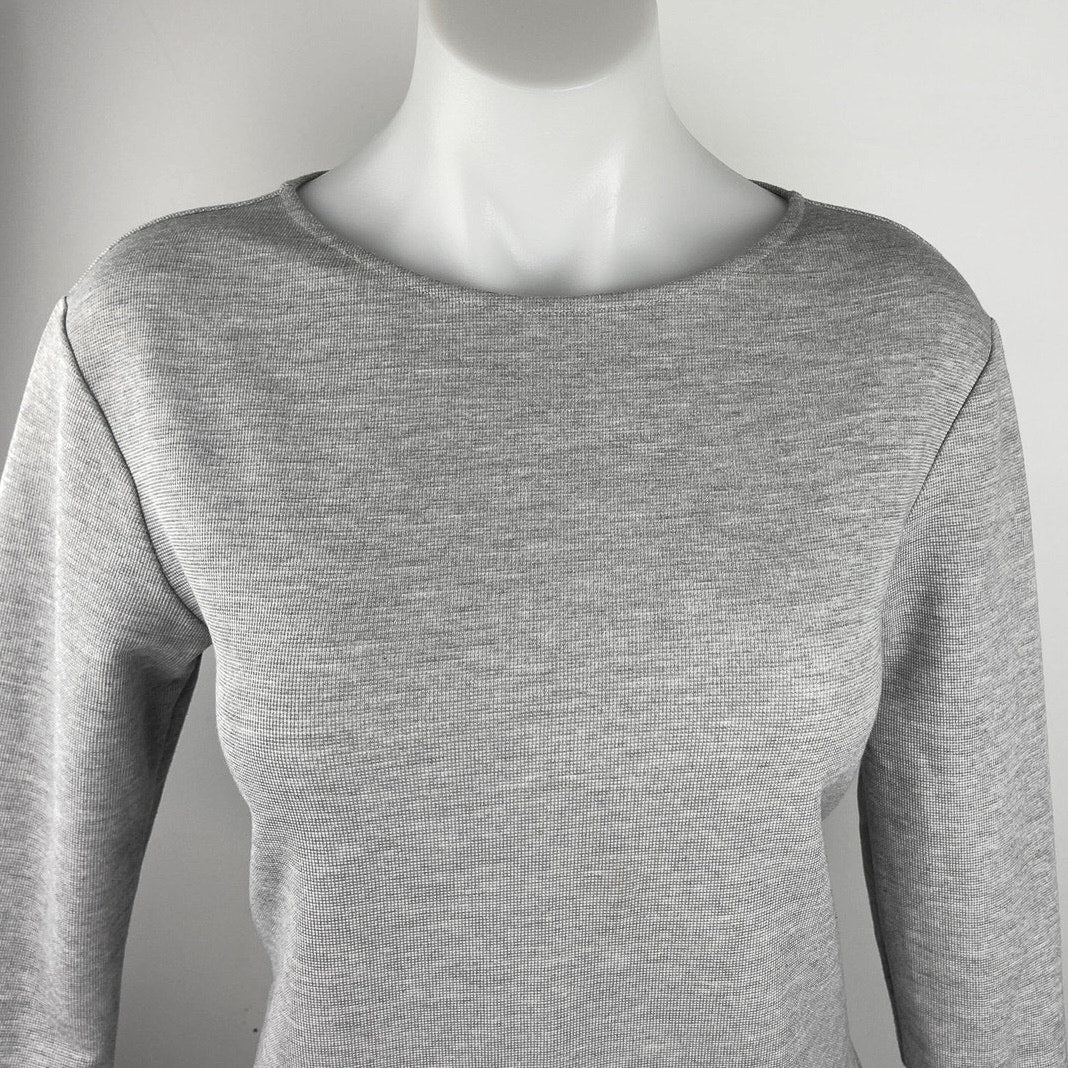 Uniqlo Gray Crewneck 3/4 Sleeve Back Zipper Knee Length Casual Shift Dress Sz XS - Image 3