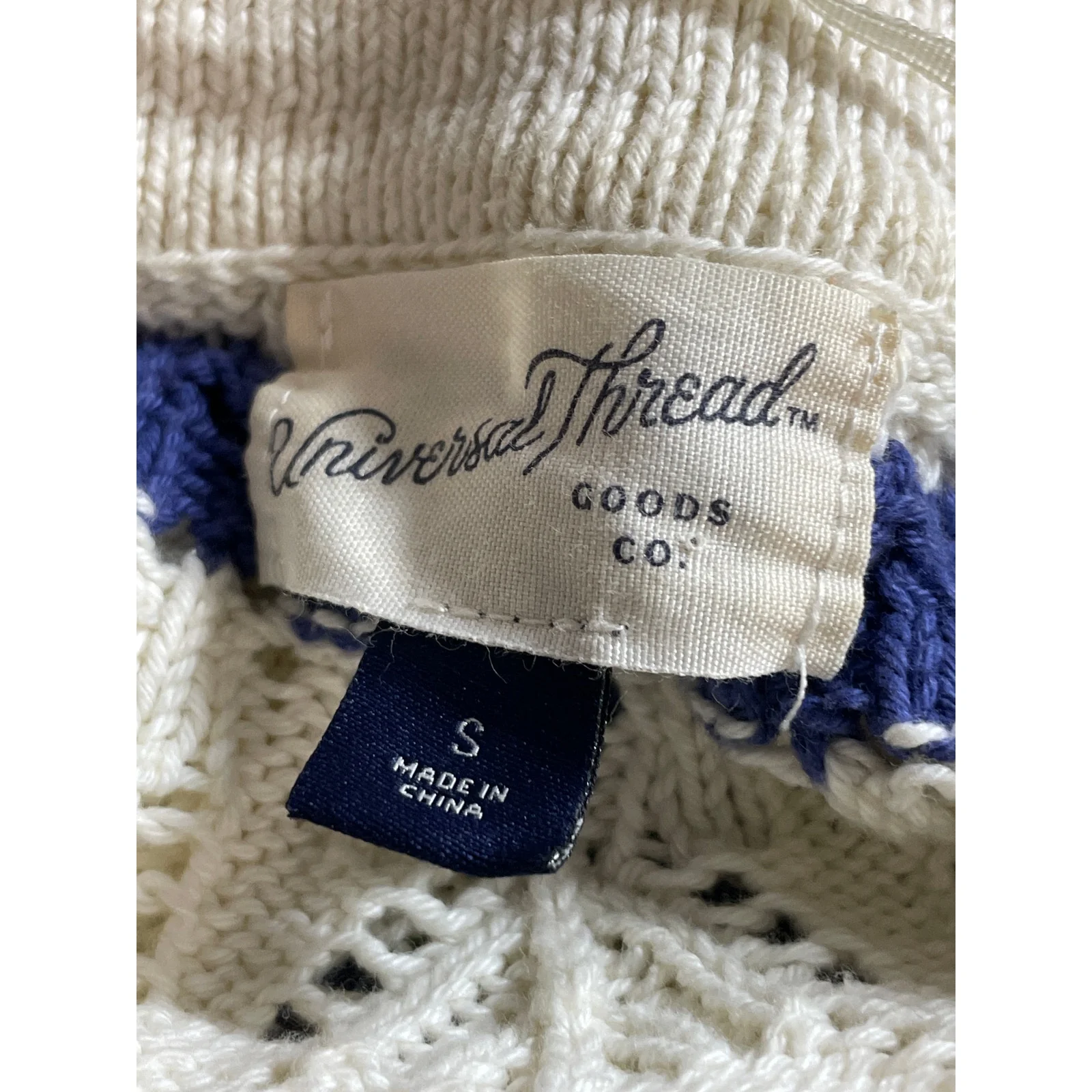 Universal Thread Cream Blue Knit Striped V Neck Long Sleeve Polo Sweater Top S - Image 5