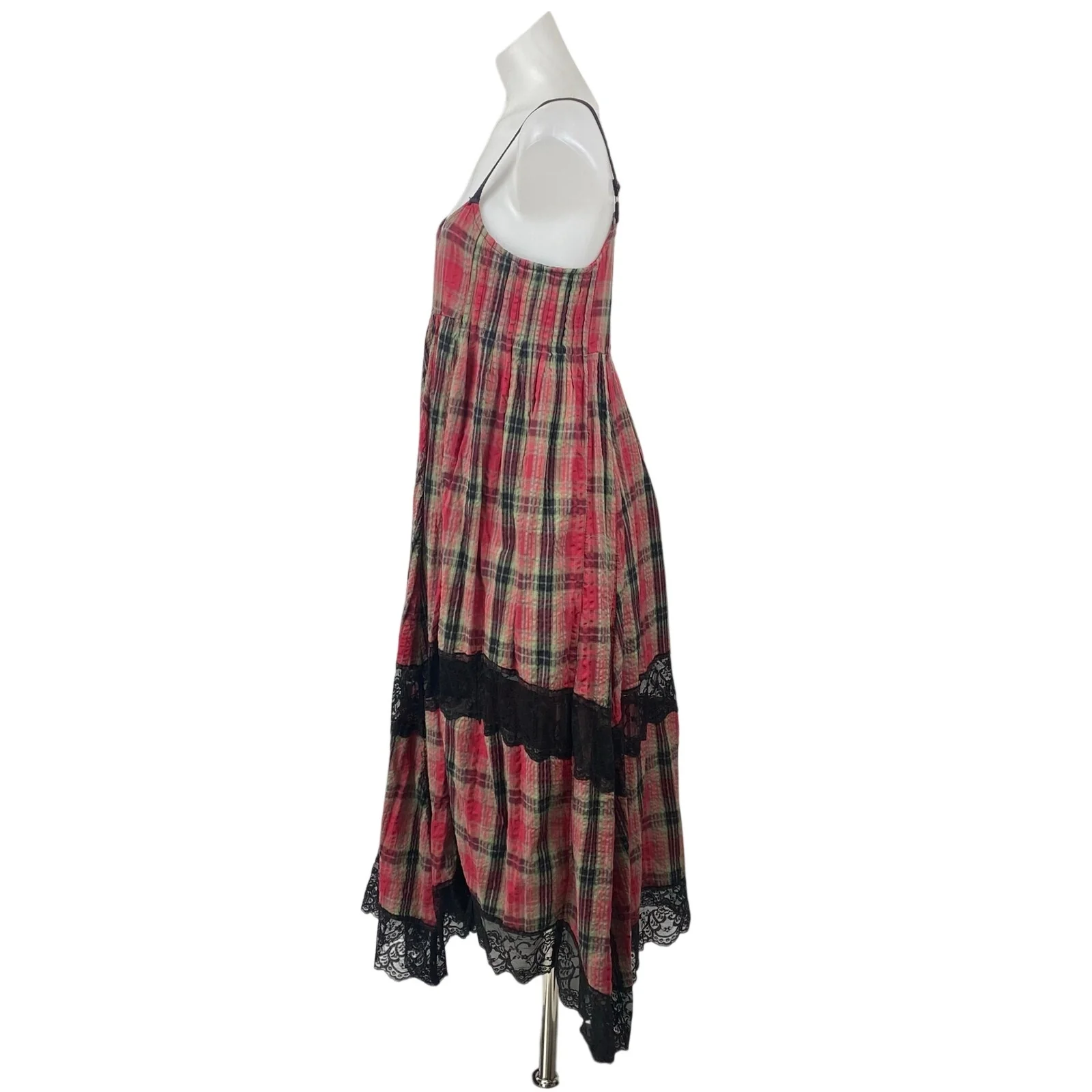Urban Outfitters Baez Red Plaid Flannel Lace Inset Sleeveless Midi Tank Dress M - Image 3