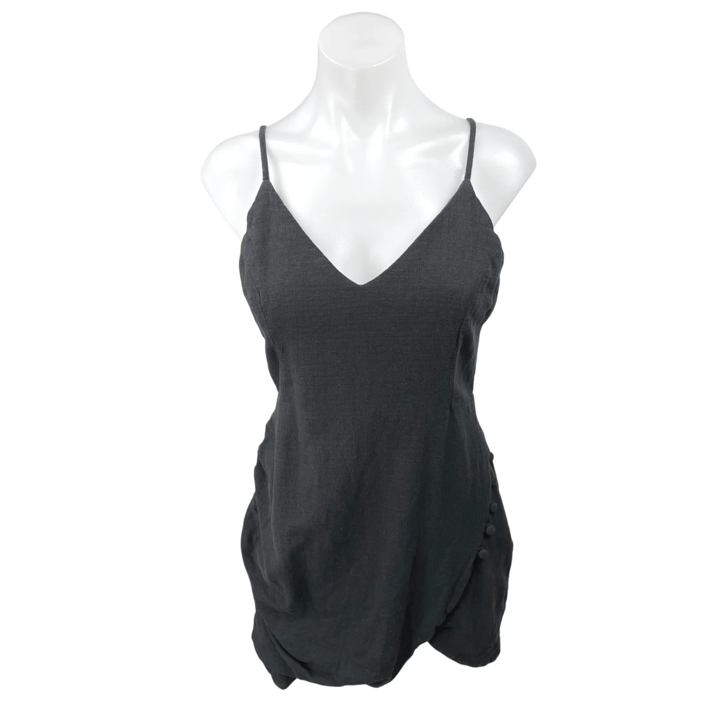 Urban Outfitters Black Linen V-neck Sleeveless Cami Camisole Mini A-line Dress M