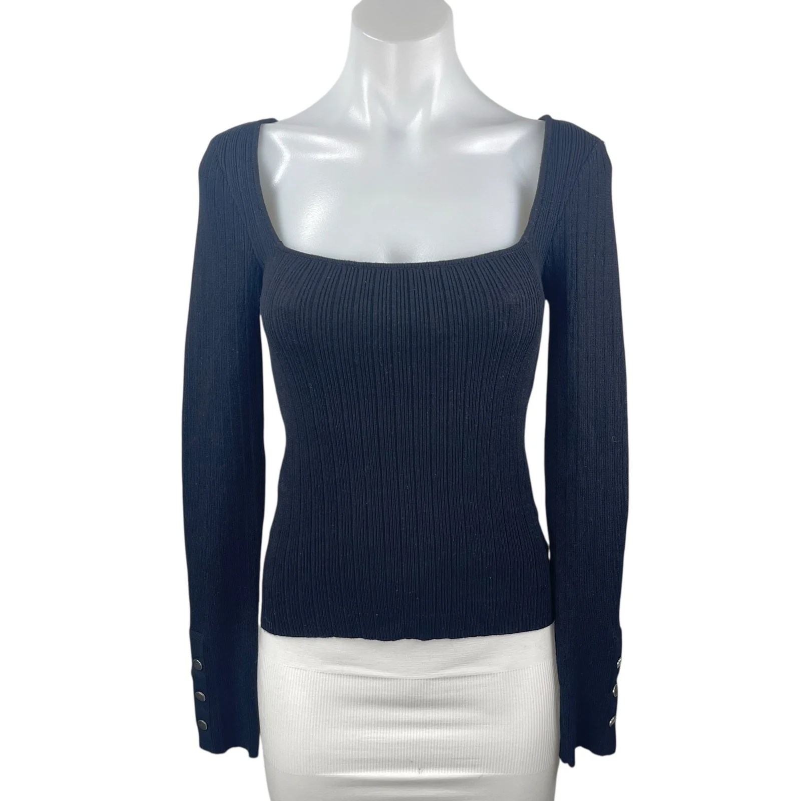 Urban Outfitters Black Rib Knit Square Neck Long Sleeve Crop Sweater Top Size L