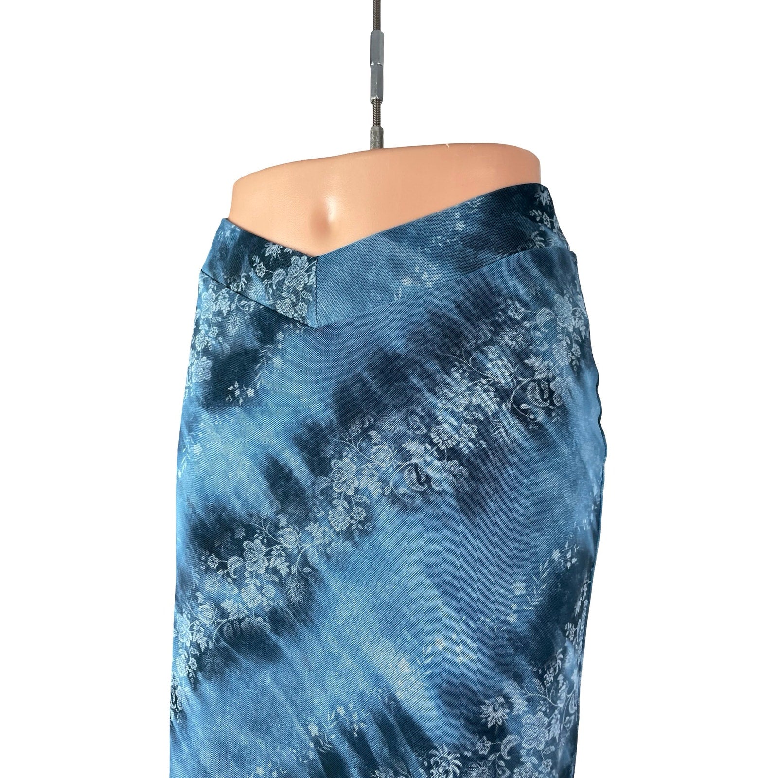 Urban Outfitters Blue Floral Tie Dye High Waist Hawaiian Straight Midi Skirt S - Image 3