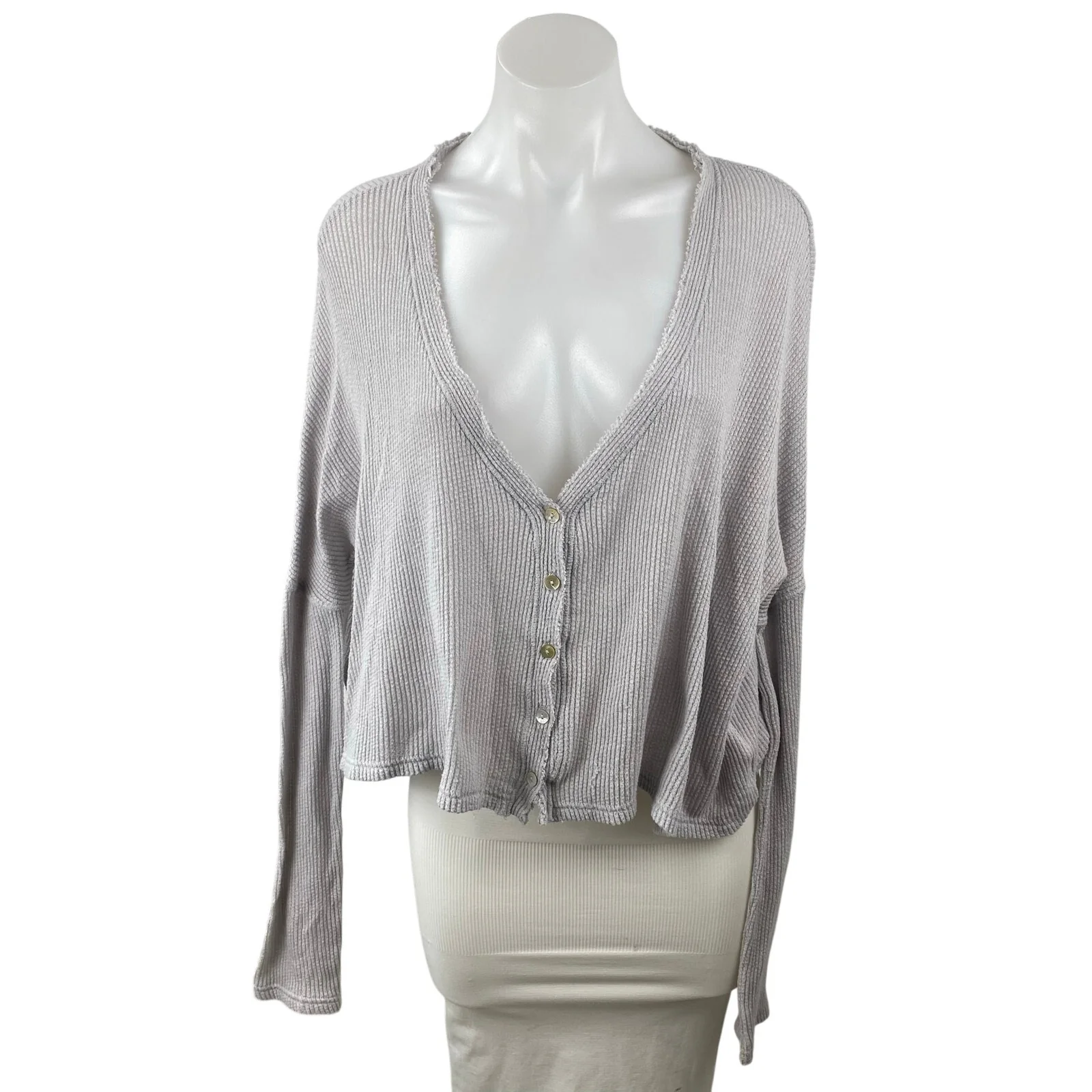 Urban Outfitters Gray Ribbed Long Sleeve Button Down Crop Cardigan Sweater Top S
