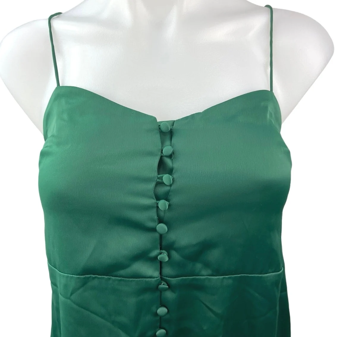 Urban Outfitters Green Silk Satin Spaghetti Cami Camisole Mini Slip Dress XS - Image 3