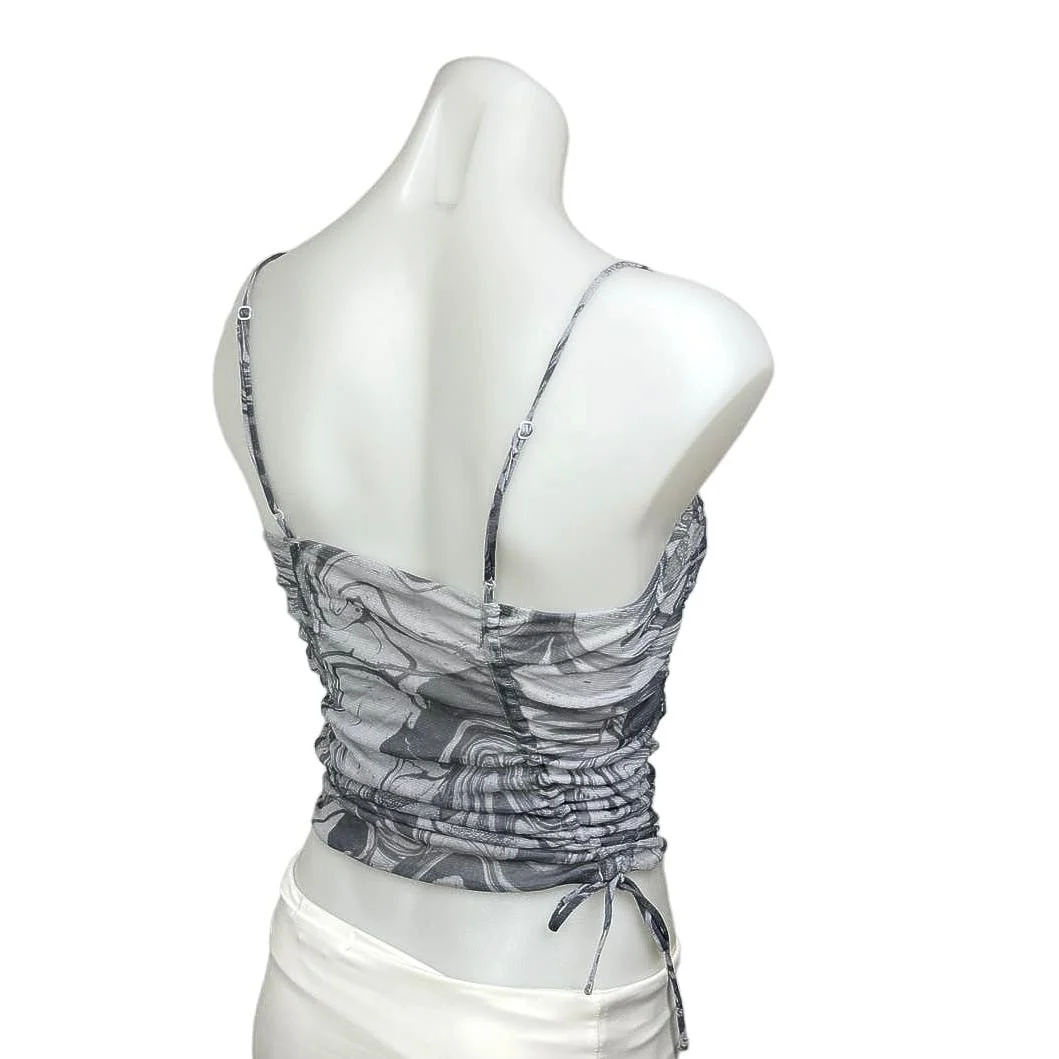 Urban Outfitters Grey Marble Tie Dye Print Spaghetti Strap Ruched Crop Top Sz S - Image 3