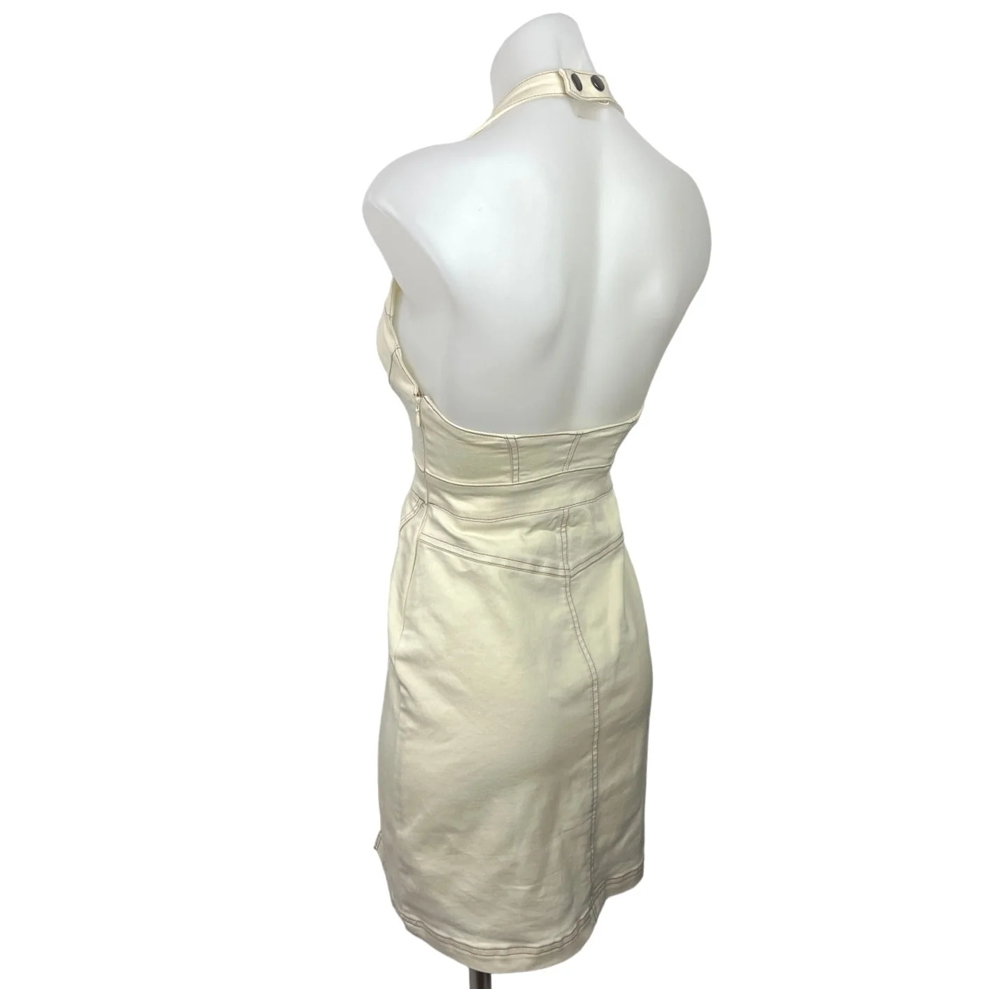 Urban Outfitters Jenny Denim Womens Cream Halter Neck Bustier Mini Dress Size XS - Image 2