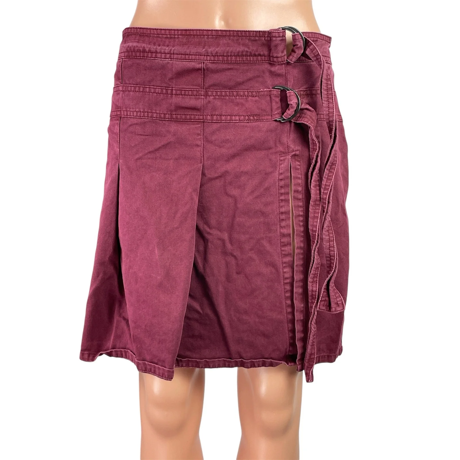 Urban Outfitters Kimchi Blue Burgundy Ginny Double Buckle Pleated Midi Skirt M