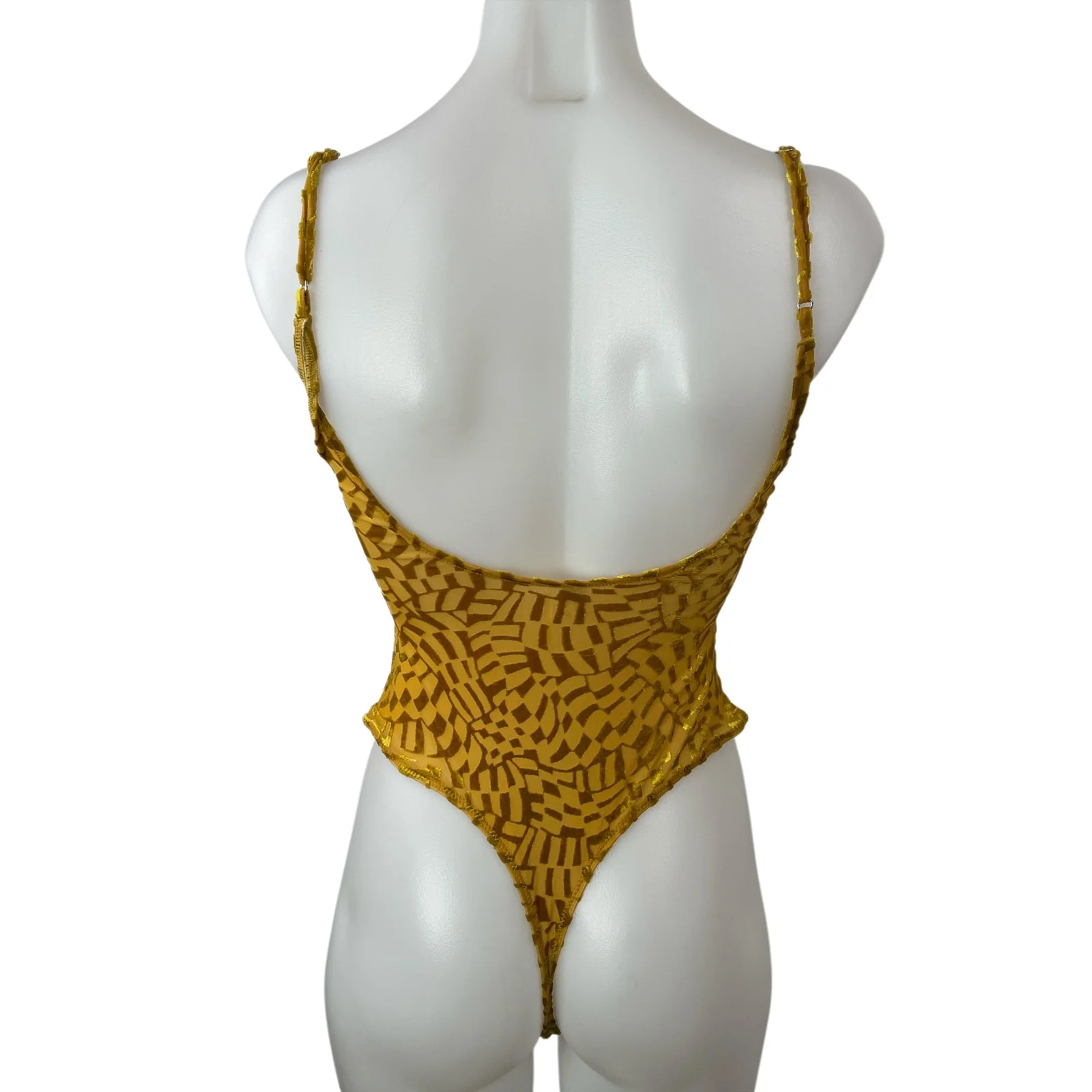 Urban Outfitters Out From Under Yellow Gold Velvet Jacquard Bodysuit Top Size S - Image 2