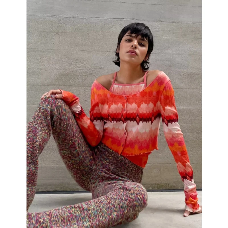 Urban Outfitters Tulli Orange Cami Tank Top Cropped Cardigan 2 Piece Set Size L - Image 3