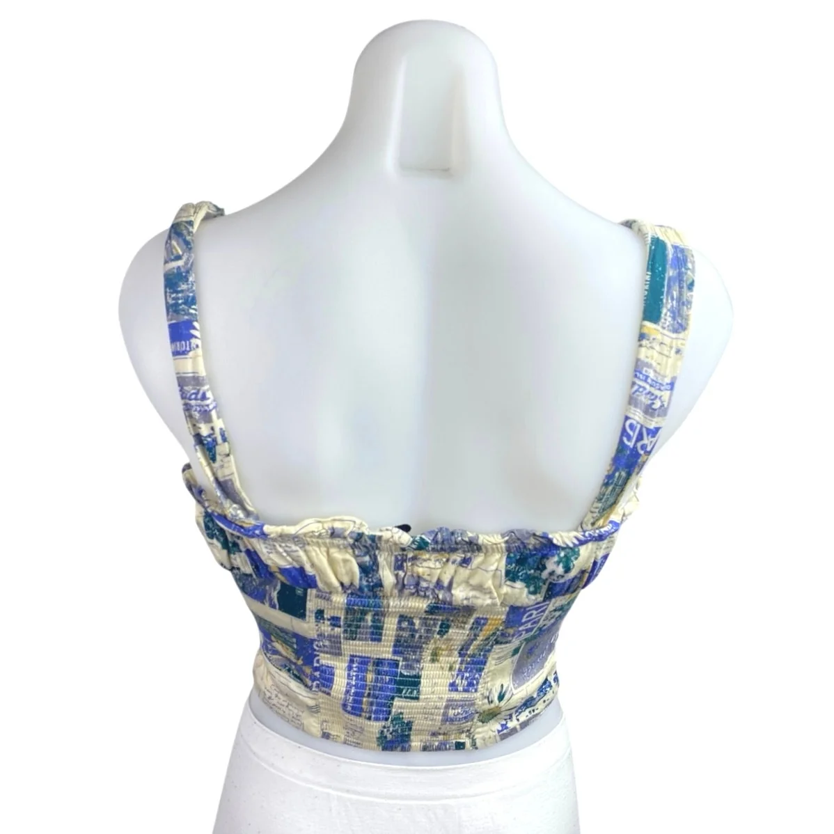 Urban Outfitters Valentina Blue Sleeveless Floral Bustier Cami Crop Top Size XS - Image 2
