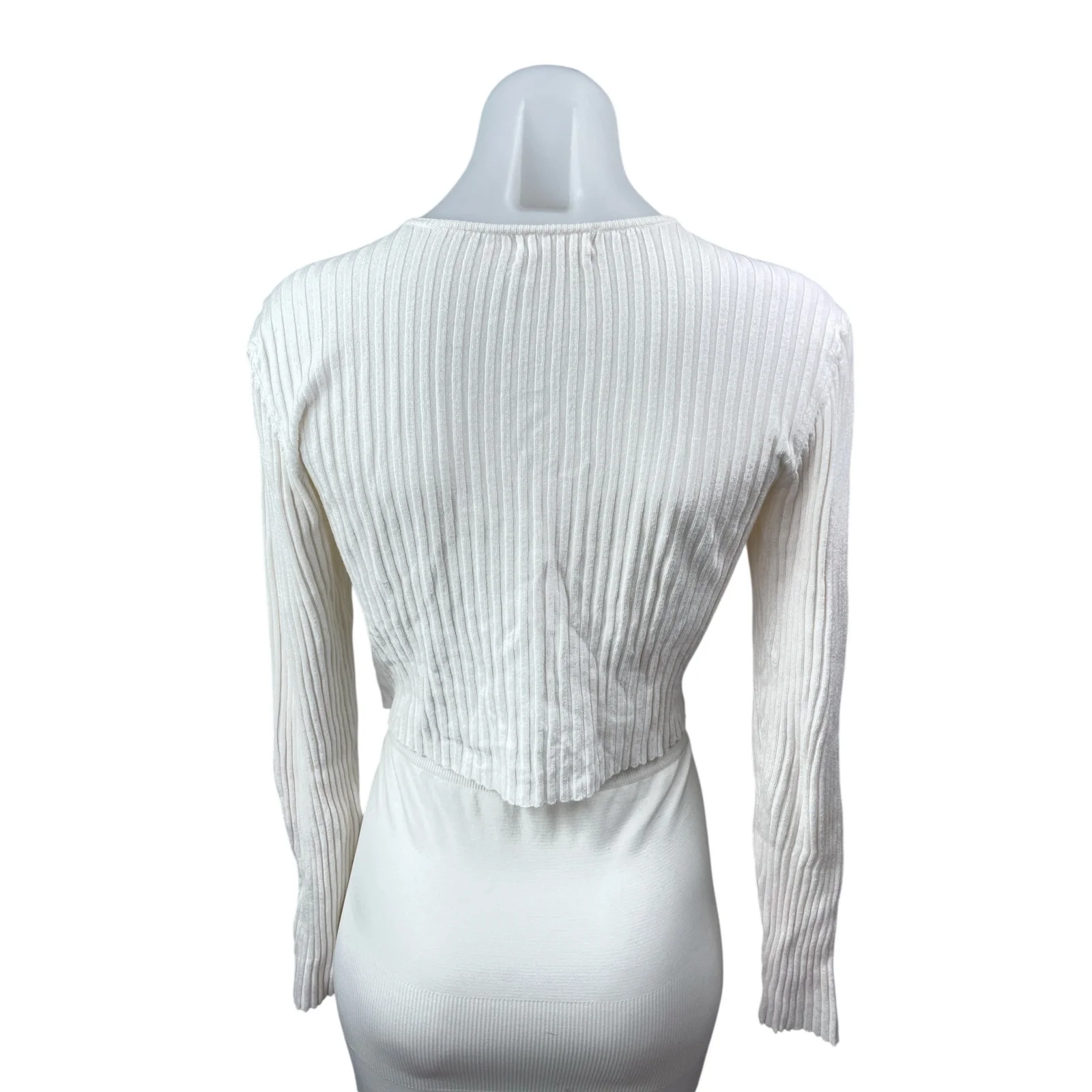 Urban Outfitters White Ribbed Knit Long Sleeve Button Down Sweater Crop Top Sz L - Image 3