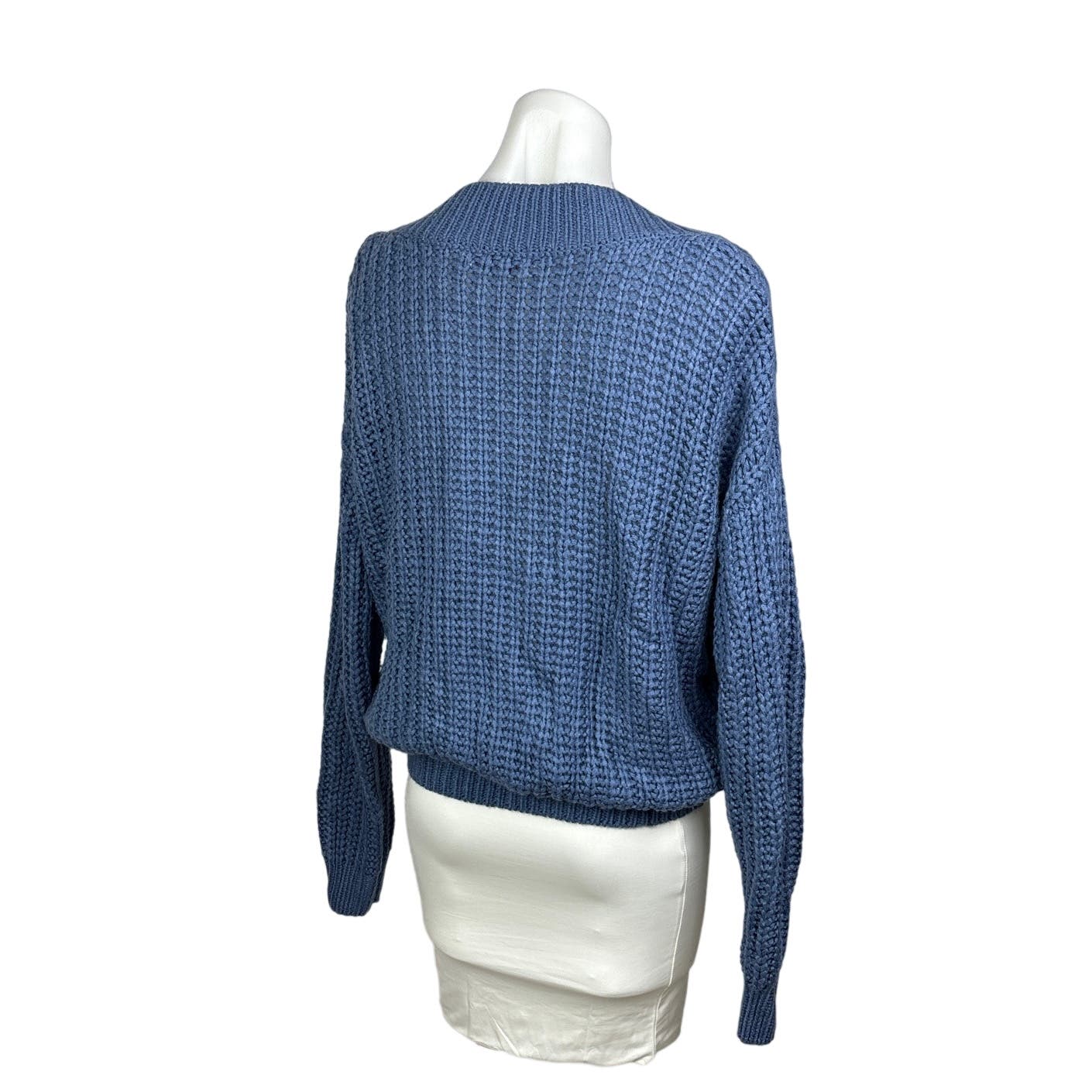 Urban outfitters Womens Blue Cable Knit Long Sleeve Oversized V-Neck Sweater Top - Image 3