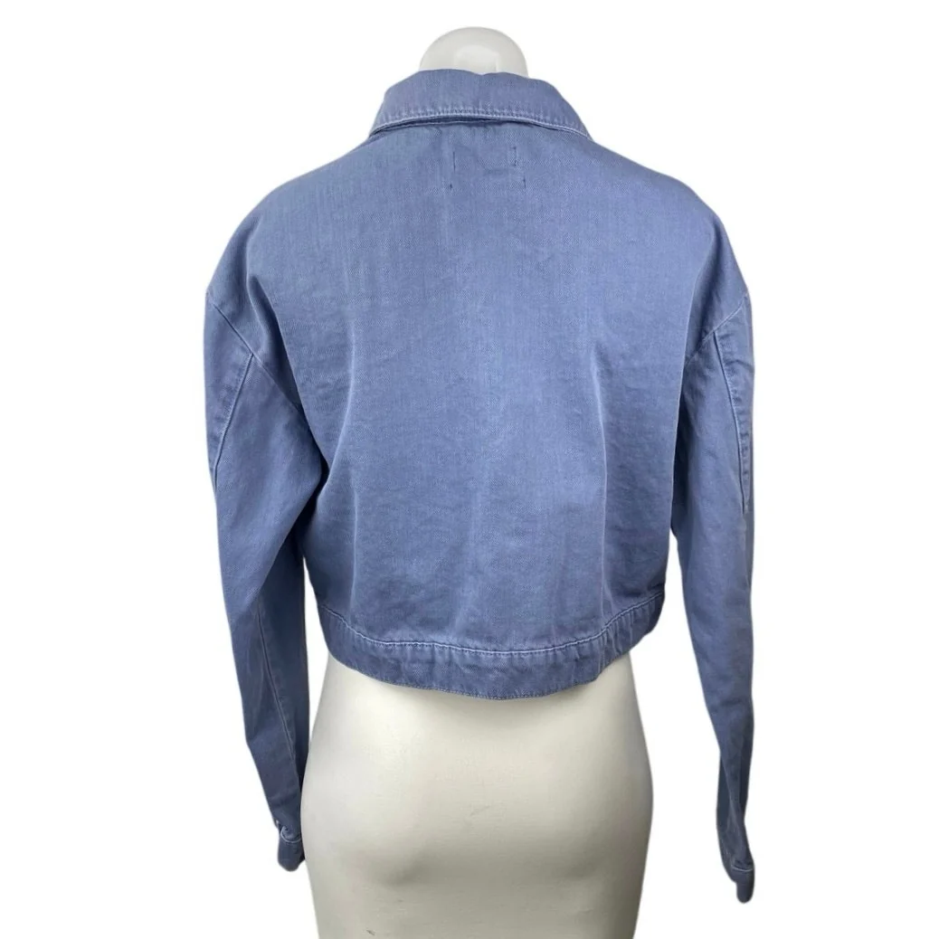 Urban Outfitters Women's Blue Collar Button Down Long Sleeve Crop Denim Jacket M - Image 3