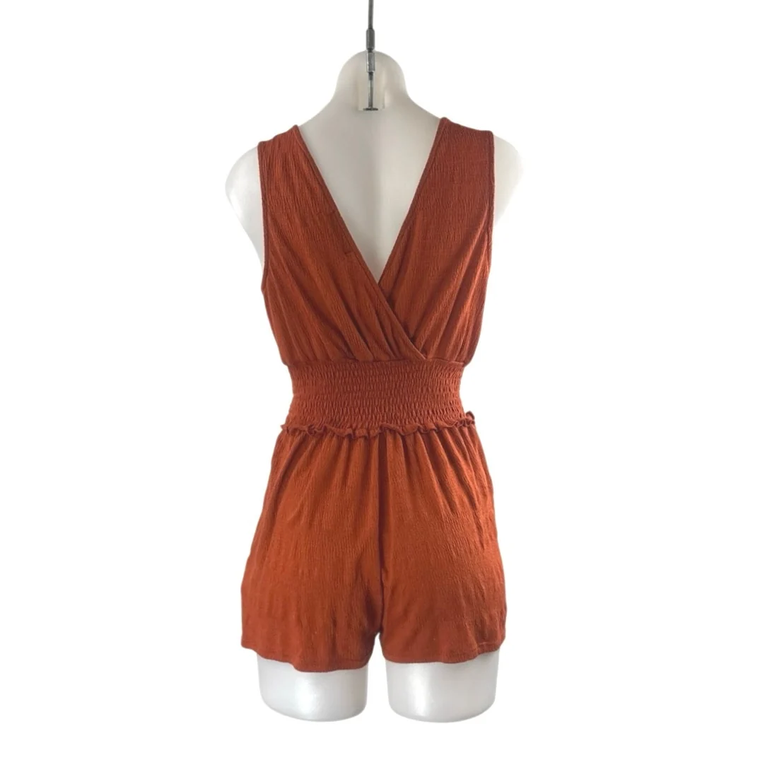 Urban Outfitters Women's Orange V Neck Sleeveless Smocked Tank Romper Jumpsuit S - Image 3
