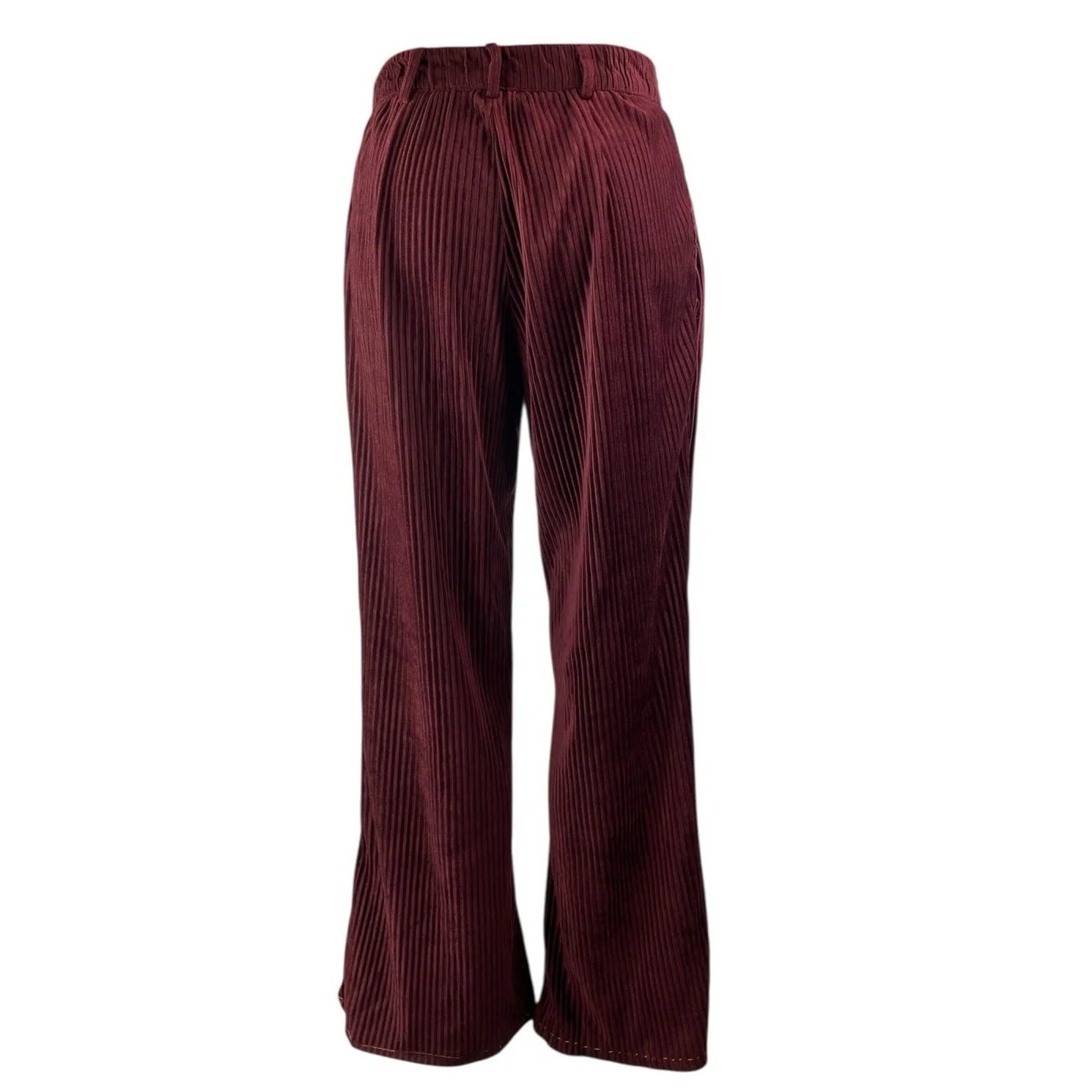 Urban Outfitters Womens Red Burgundy Ribbed Velvet Kick Flare Trousers Pants 2 - Image 2