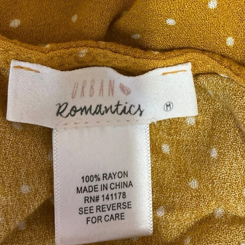 Urban Romantics Yellow Polka Dots 3/4 Sleeve Button Up Tie Hem Blouse Top Size M - Image 4