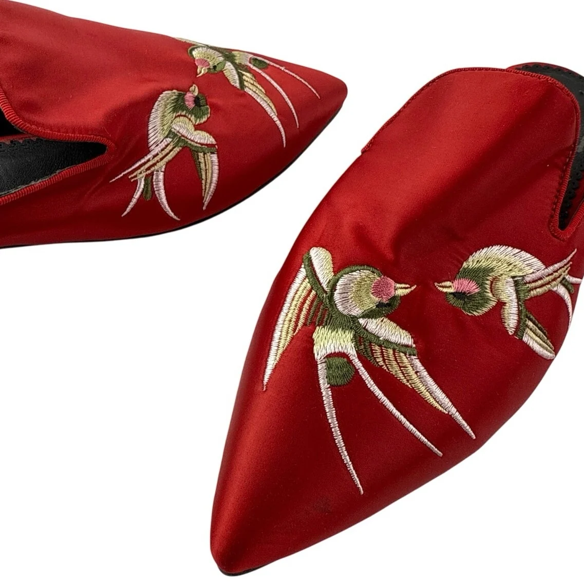 Veowalk Swallow Womens Red Embroidered Satin Pointed Toe Slip On Flats Size 7 - Image 6