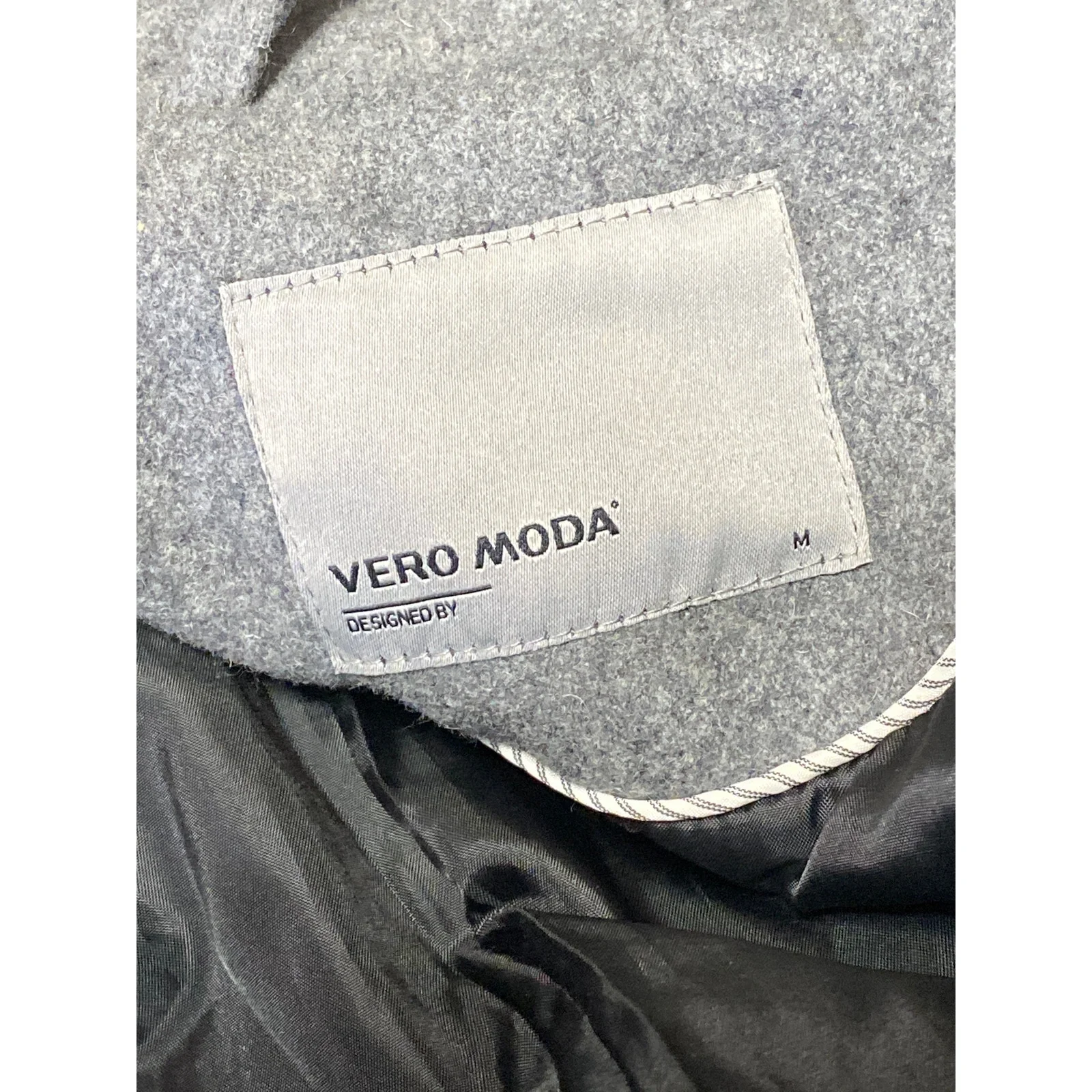 Vero Moda Black Gray Collar Wool Long Sleeve Longlin Trench Coat Jacket Size M - Image 4