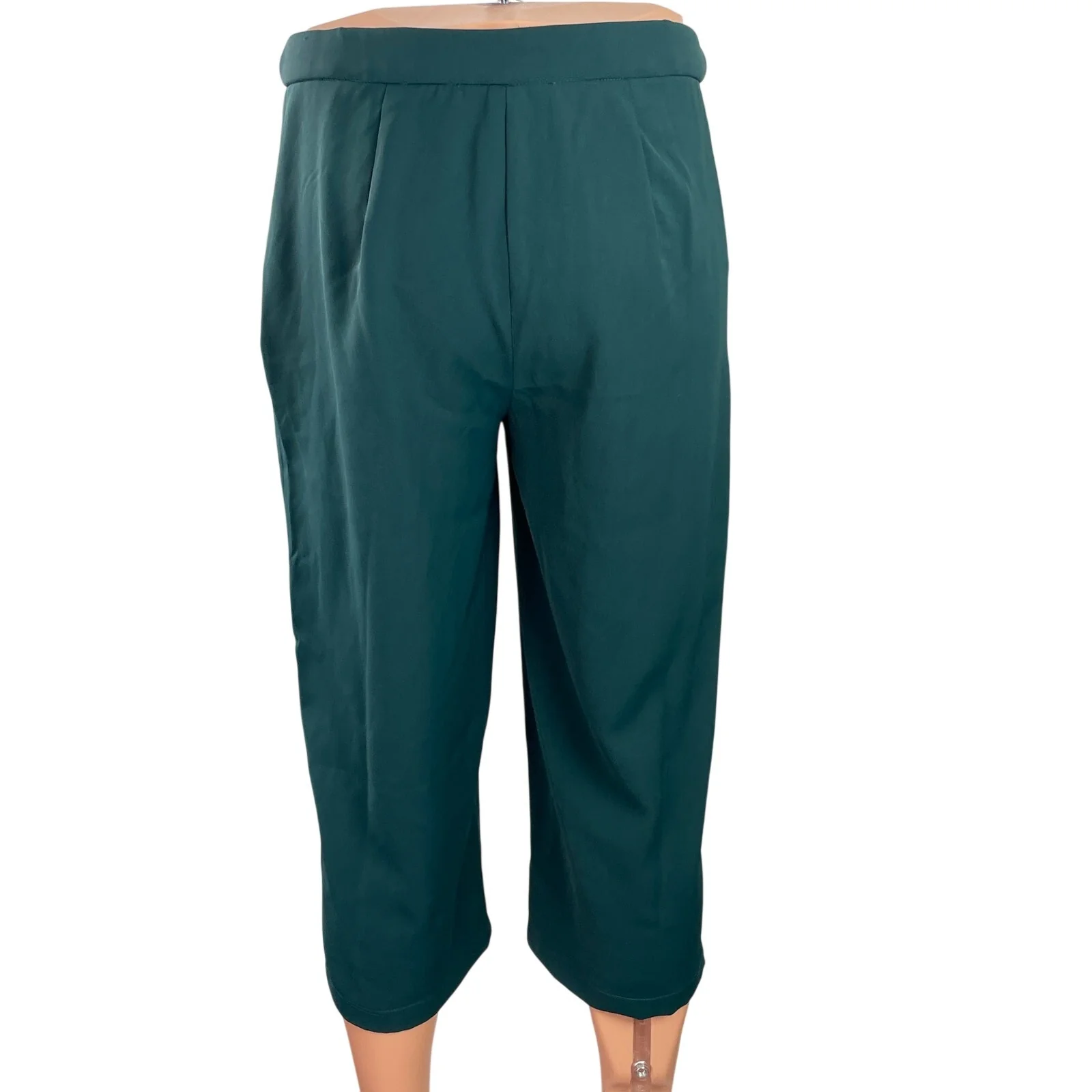 Vero Moda Women's Green High Waisted Straight Leg Ankle Capri Trousers Pants M - Image 3