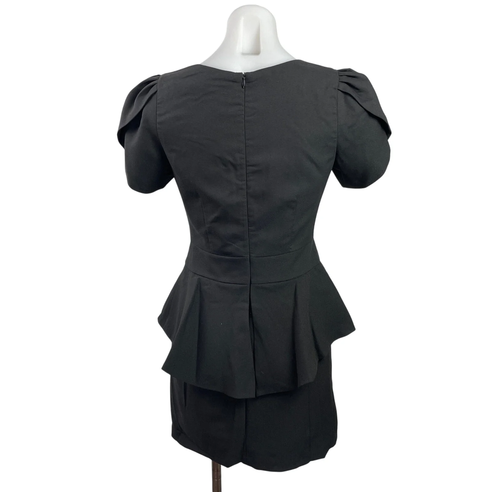 Vertigo Womens Black Short Puff Sleeve Peplum Zipper Mini Shift Dress Size XS - Image 3