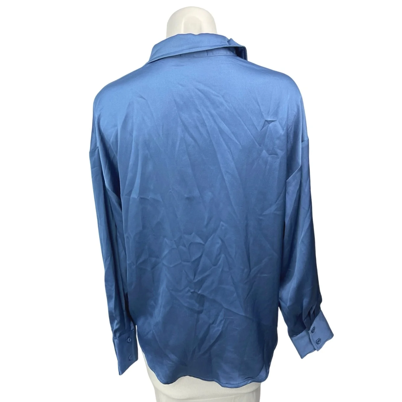 Vici Women's Blue Silk Satin Button Down Collar Long Sleeve Shirt Blouse Top S - Image 2