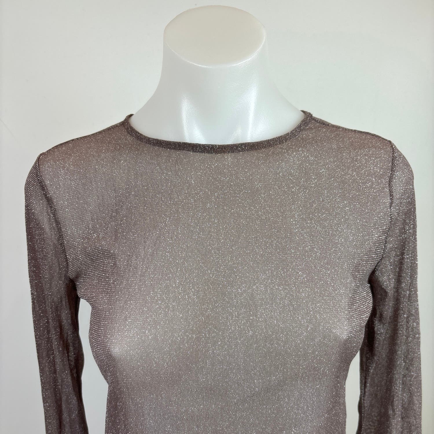 Victoria’s Secrets Sparkle Metallic Purple Grey Sheer Long Sleeve Tunic Top XS - Image 4