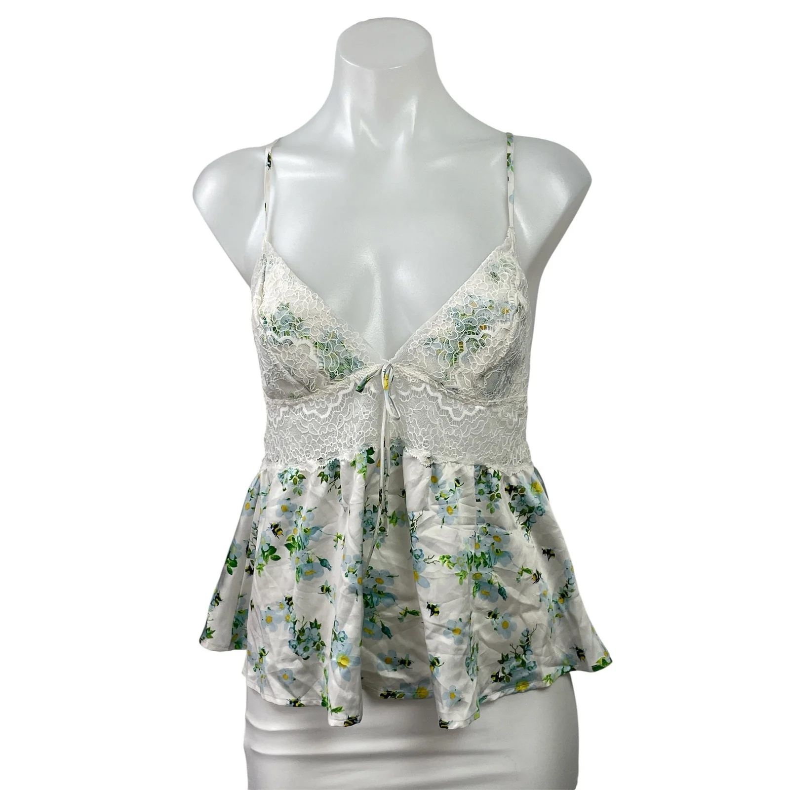 Victoria's Secret Green Floral Lace Sleeveless Cami Tank Peplum Blouse Top M