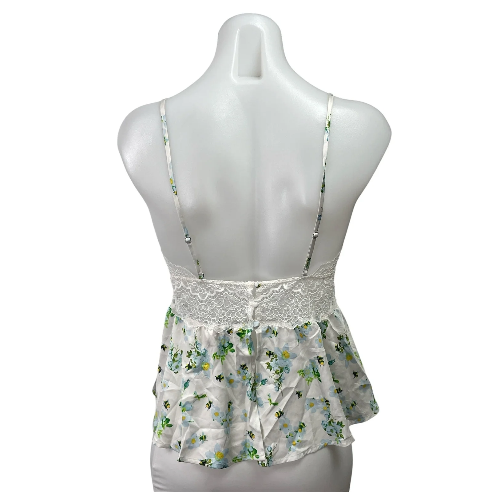 Victoria's Secret Green Floral Lace Sleeveless Cami Tank Peplum Blouse Top M - Image 3