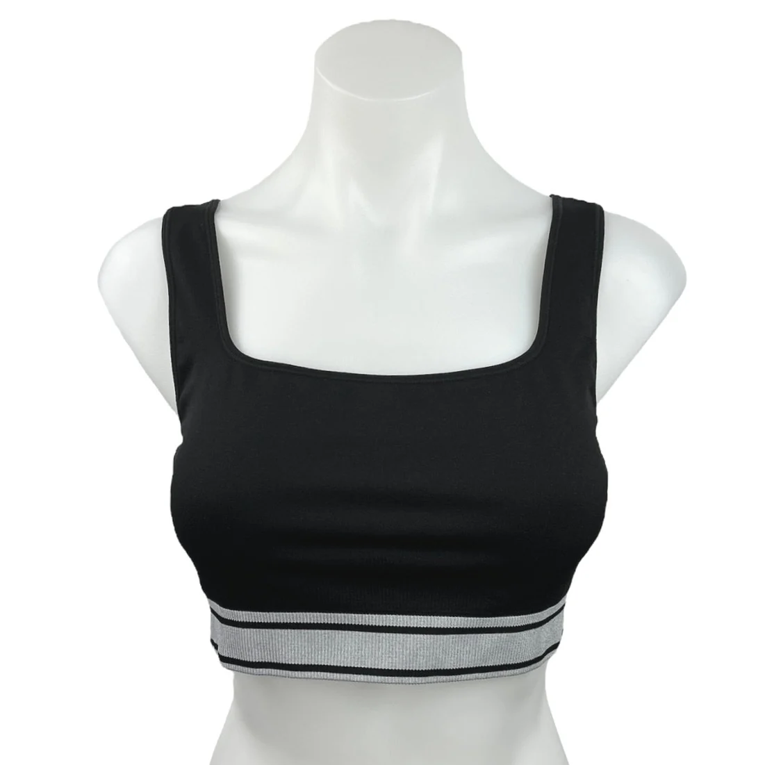 Victoria's Secret PINK Black Square Neck Activewear Yoga Gym Crop Tank Top Sz L