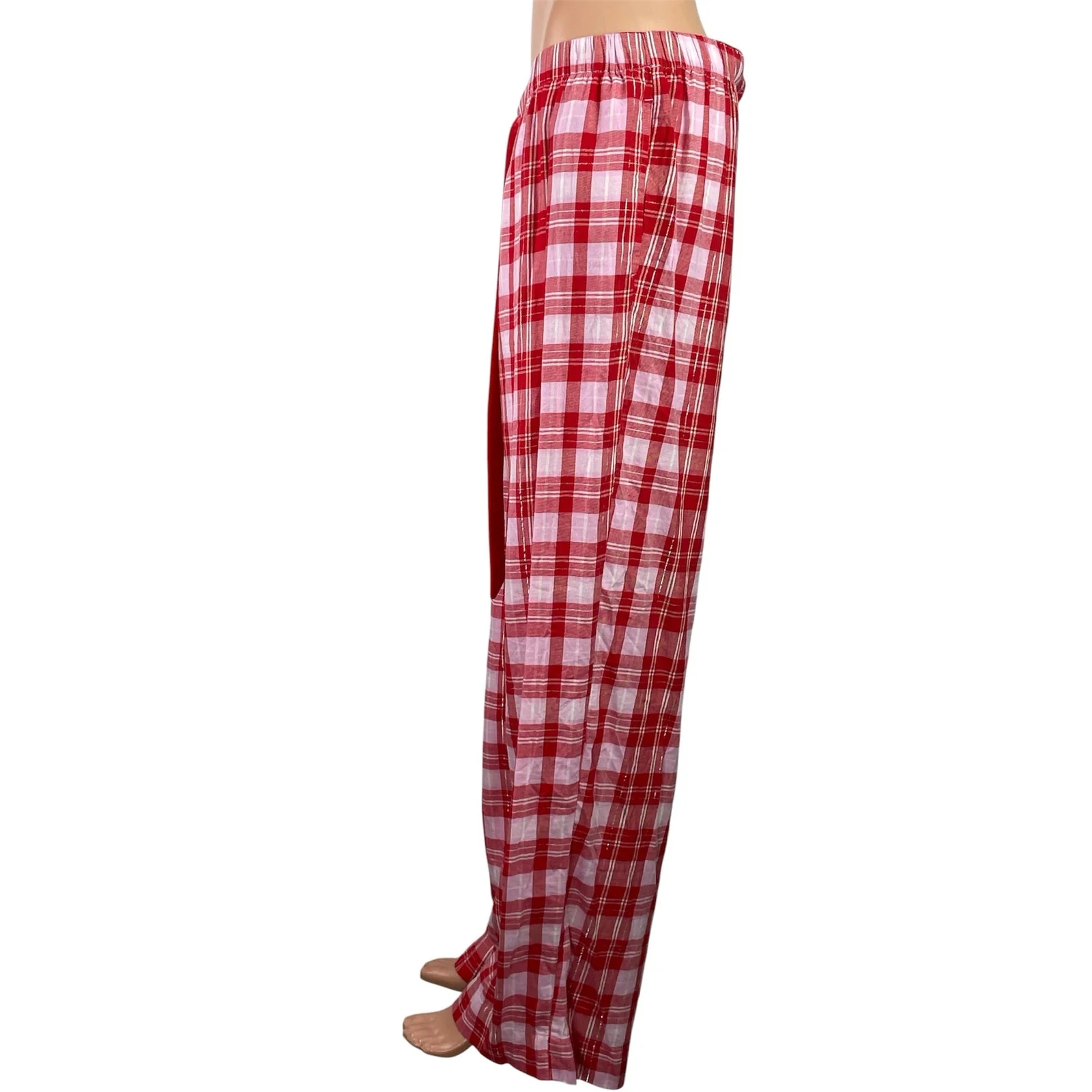 Victoria's Secret PINK Red Plaid Drawstring Wide Leg Sleepwear Pajamas Pants XL - Image 2