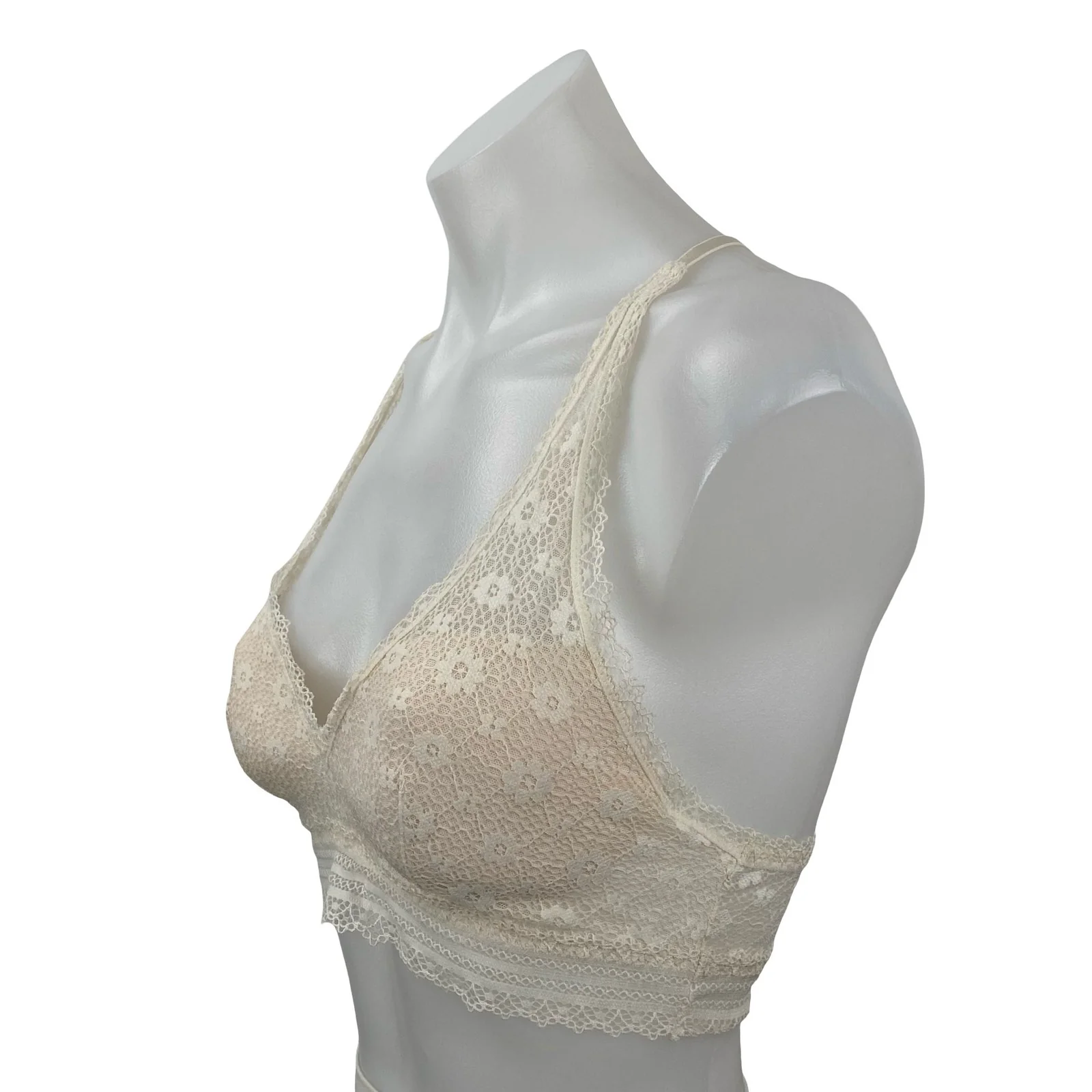 Victoria's Secret Women's Cream Floral Lace Racerback Wireless Bralette Bra S - Image 2