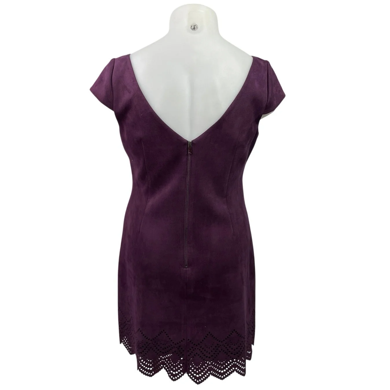 Vince Camuto Purple Faux Suede Lasercut Eyelet Trim Cap Sleeve Shift Dress Sz 14 - Image 3