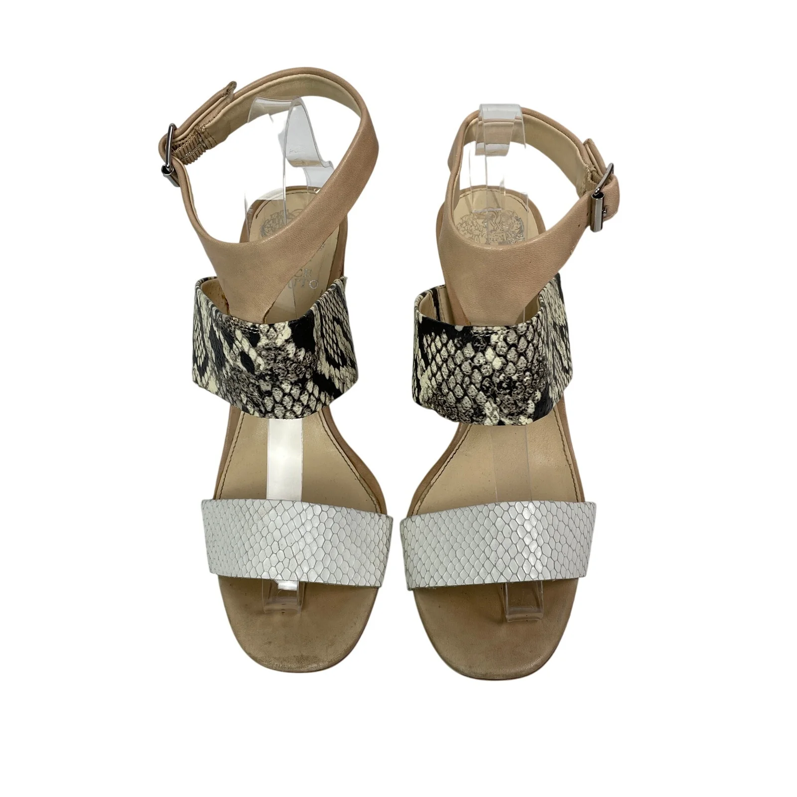 Vince Camuto Warma Snakeskin Print Band Open Toe T Strap Block Heels Sandals 8.5 - Image 2