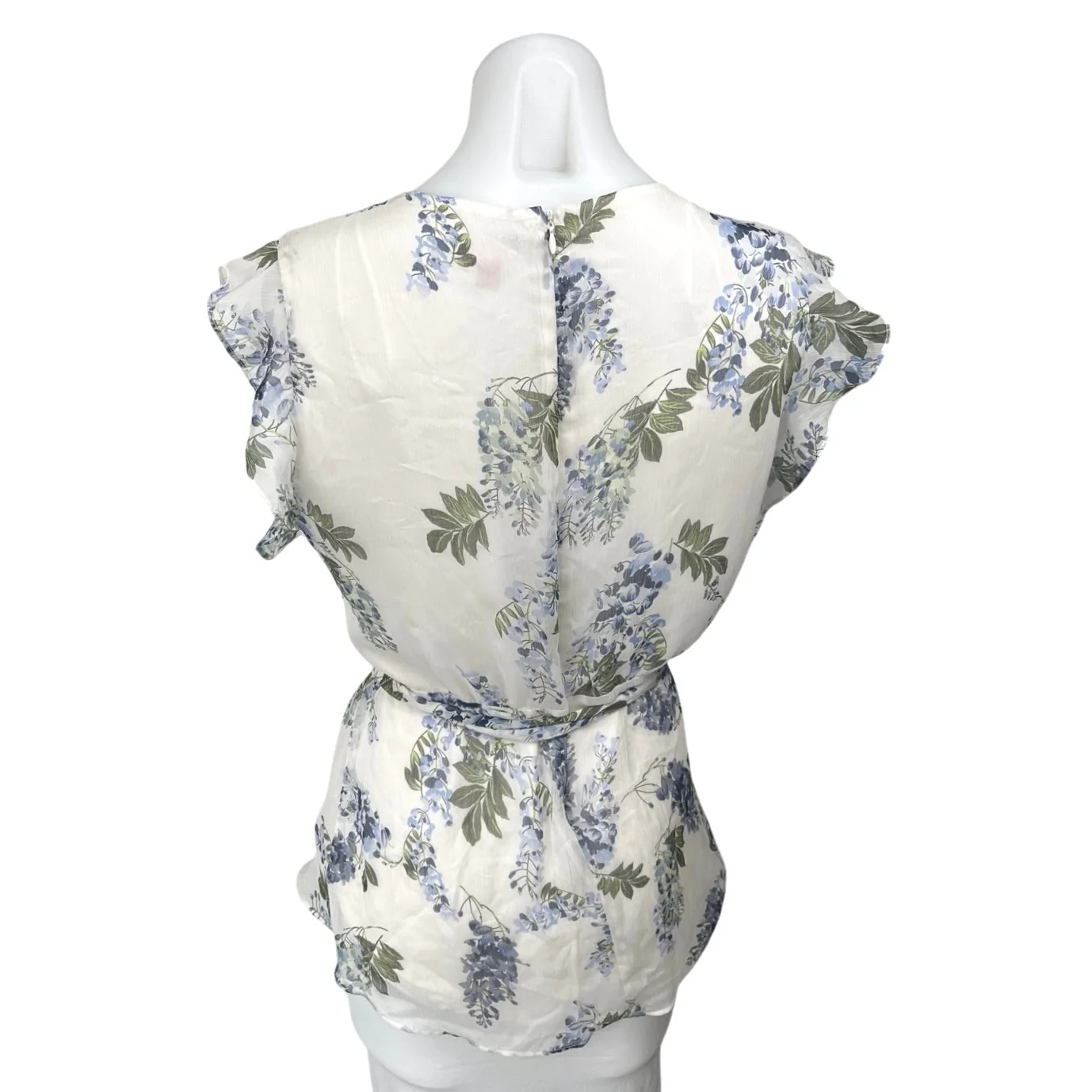 Vince Camuto White Floral Ruffle Sleeveless V-Neck Peplum Wrap Blouse Top Size M - Image 2