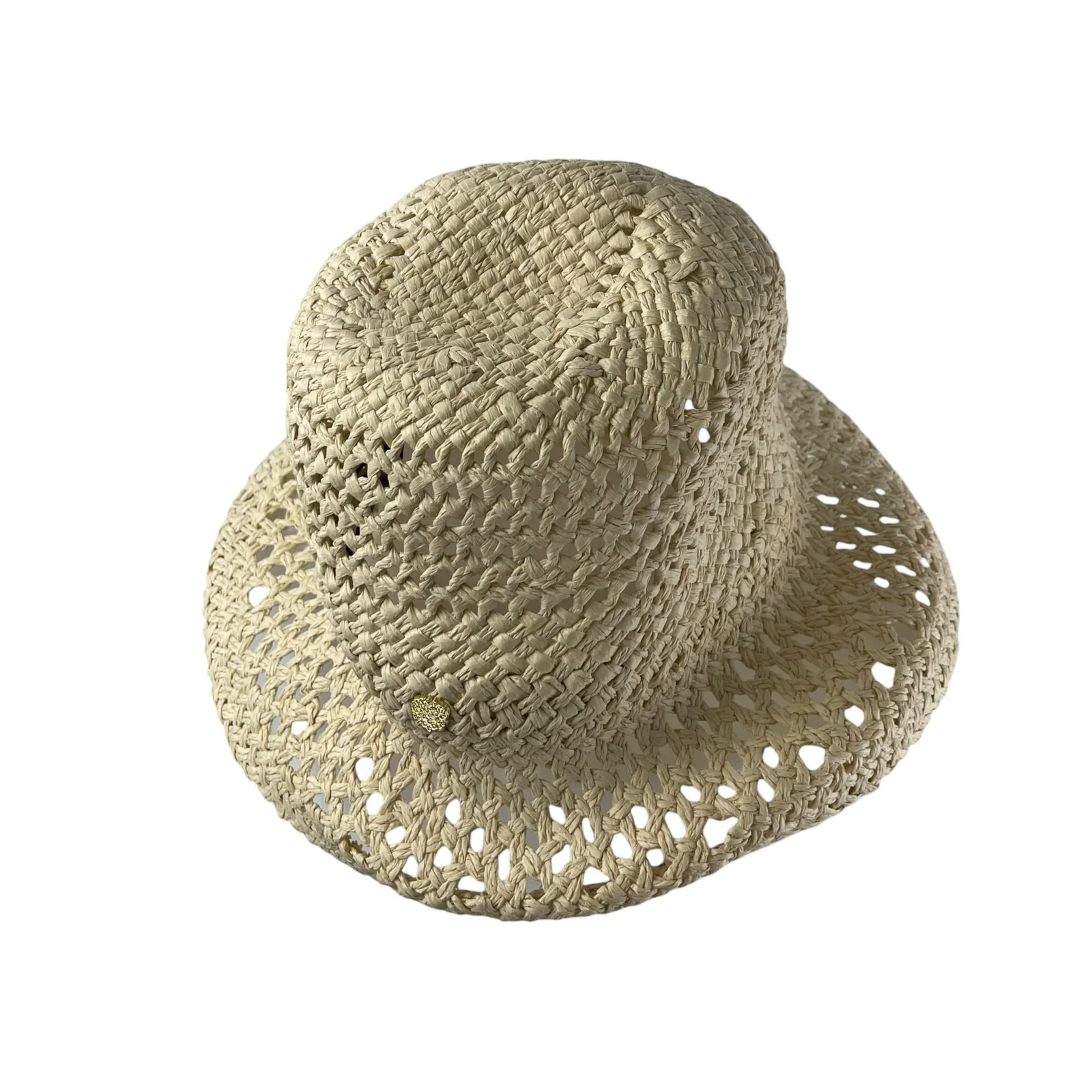 Vince Camuto Women's White Woven Gold Accent Outdoor Straw Bucket Cap Hat OS - Image 5