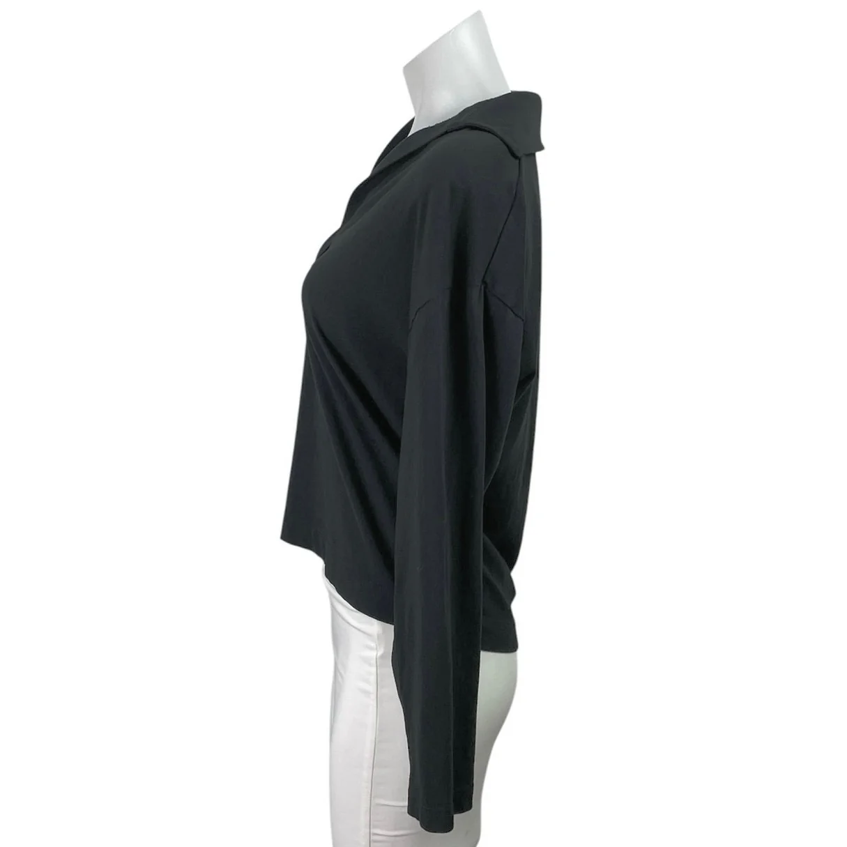 Vince Women's Black Collared V Neck Long Sleeve Tee T-Shirt Polo Blouse Top XS - Image 2