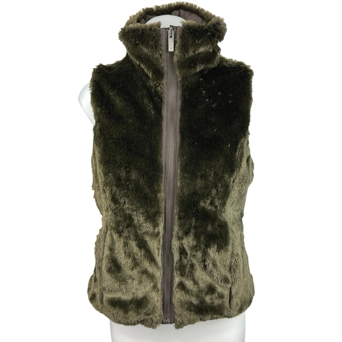 WeatherProof Tan Full Zip Faux Fur Lined Reversible Quilted High Neck Vest Sz S - Image 2