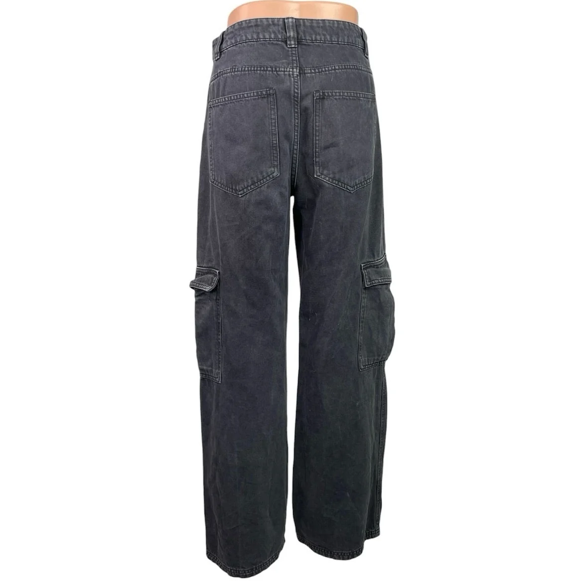 Weekday Julian Womens Black High Rise Wide Leg Utility Cargo Denim Jeans Size 36 - Image 3