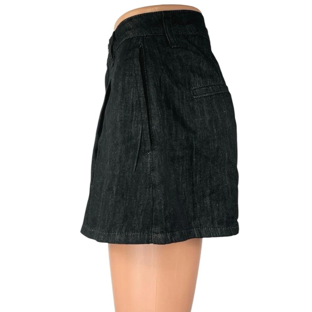 Weworewhat Women's Black High Waisted Pleated Wide Leg Denim Jean Shorts Sz 25 - Image 2