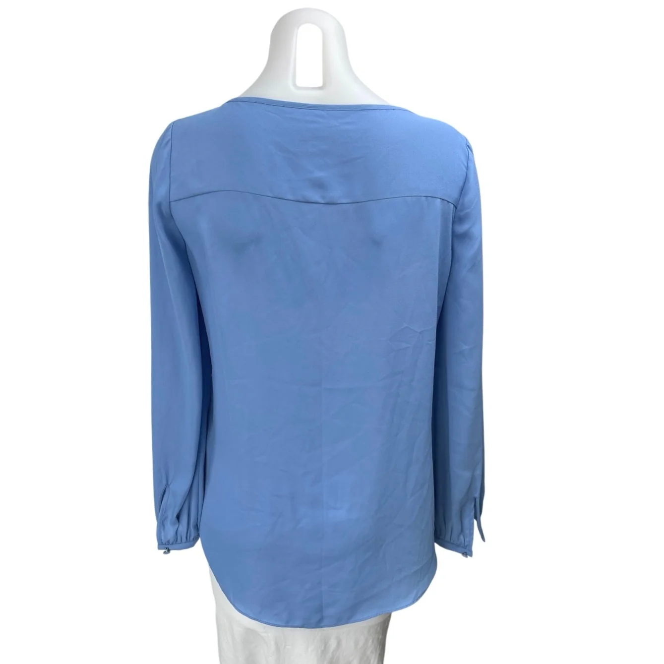 White House Black Market Blue Long Sleeve V-Neck Layered Front Blouse Top Size 2 - Image 2